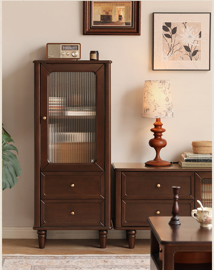 Vintage Poplar Solid Wood Side Cabinet - American Retro Style Nightstand for Bedroom, Living Room & Office Storage