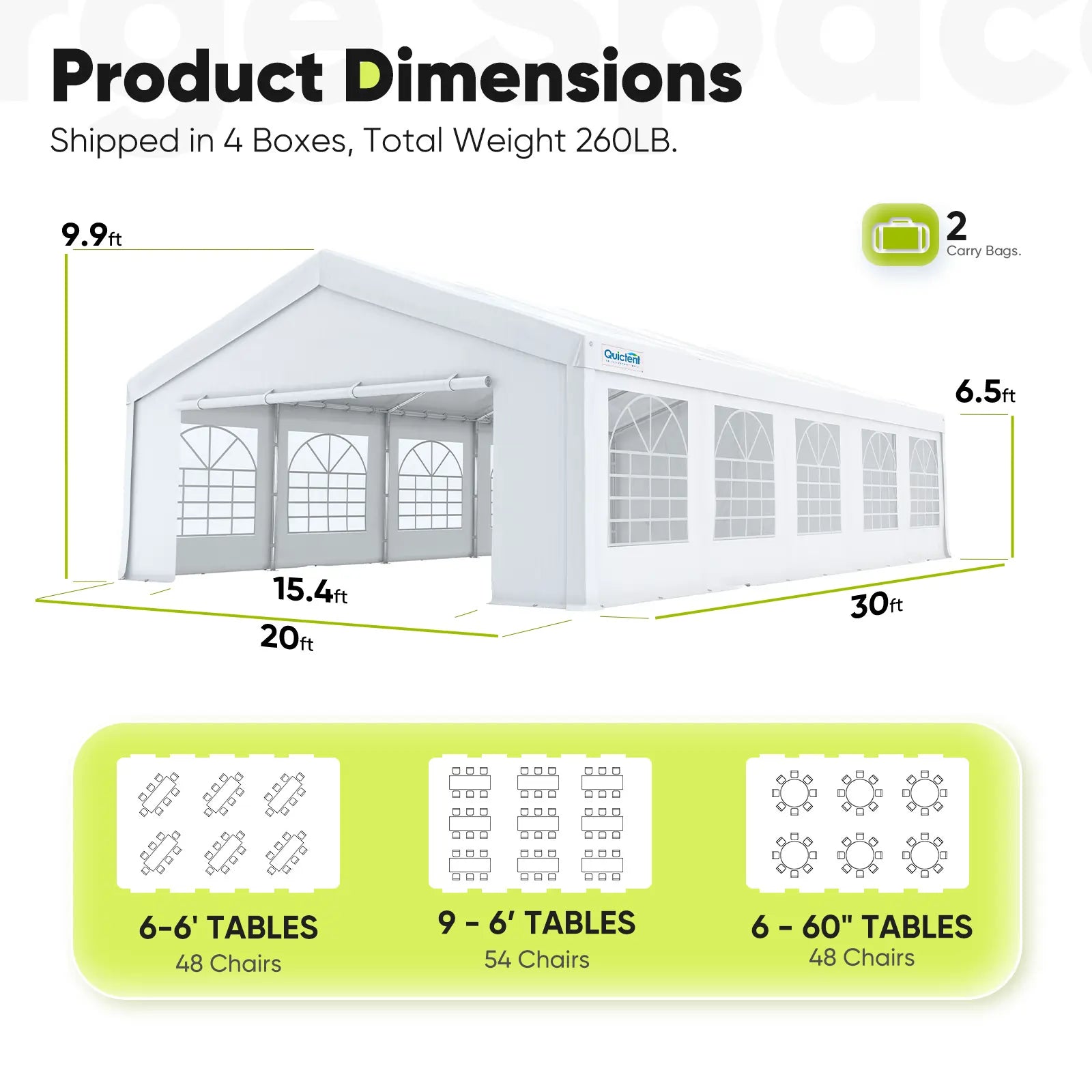 Quictent 20x30ft Large White Party Tent - Waterproof & UV Resistant for Outdoor Weddings, Events, and Gatherings