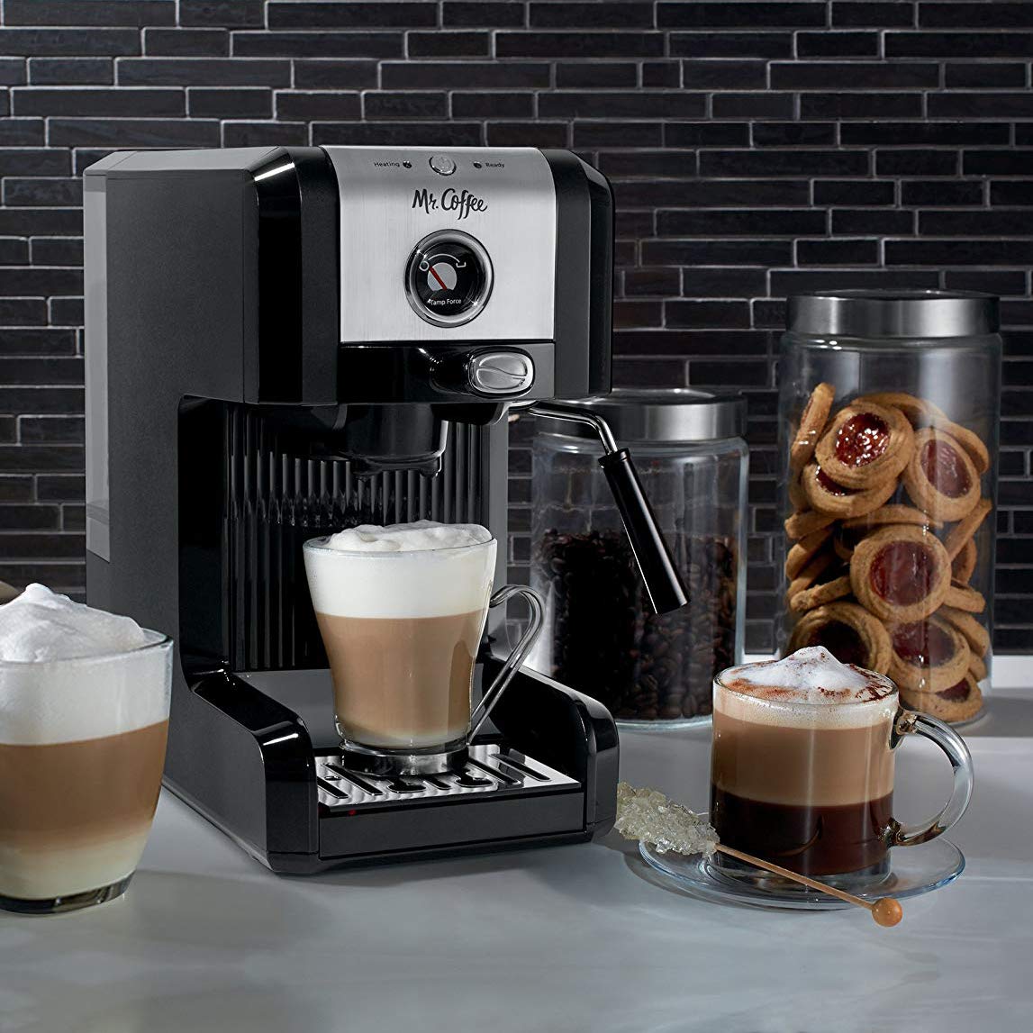 Mr. Coffee Easy Maker Espresso Machine - Authentic Pump, 6-Piece Set in Chrome/Black for Home, Office & Cafe Use | Perfect for Espresso, Latte & Cappuccino Lovers