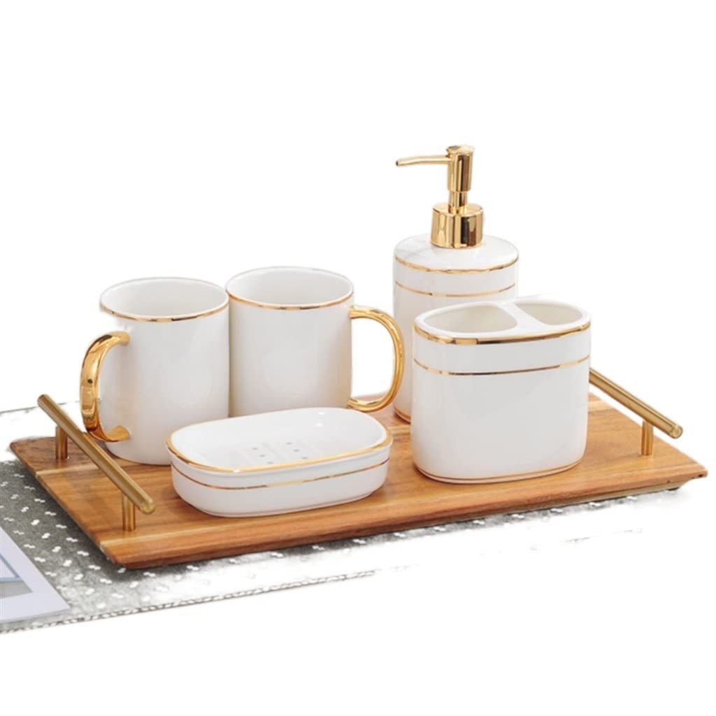 5-Piece Ceramic Bathroom Set - Toothbrush Holder & Mouthwash Cup for Couples, Perfect Wedding Gift for Bridal Shower & Newlyweds