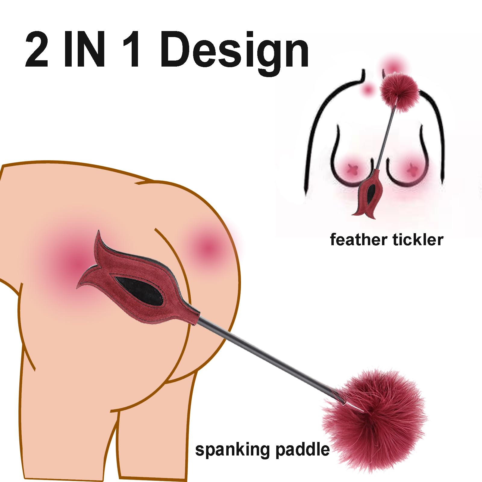 BDSM Tickler & Spanking Paddle for Adults - Sensual Flogger & Sex Whip for Couples Play - Red Adult Toy for Women & Men - Perfect for Bedroom Bondage, Roleplay & Sensual Exploration