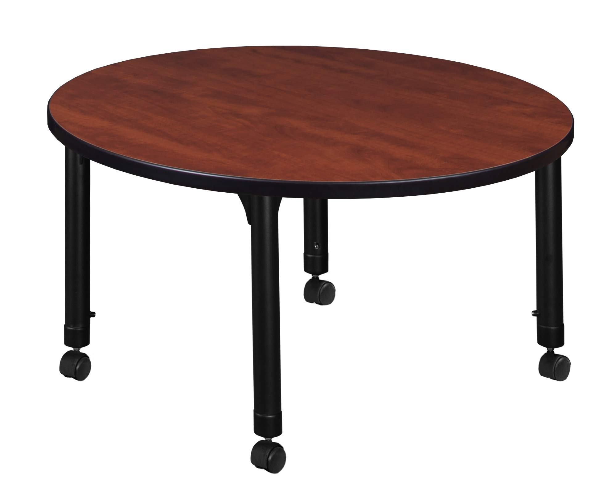 Regency Kee Height Adjustable Round Classroom Table - 36 Inch Mobile School Desk with Wheels, Cherry Finish - Perfect for Flexible Learning Spaces, Preschools & Home Classrooms