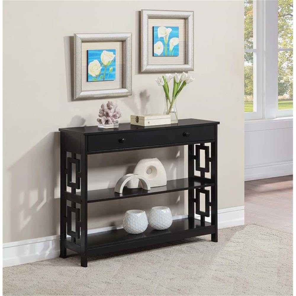 Pemberly Row Modern Black Wood Finish One-Drawer Console Table - Perfect for Entryway, Hallway & Living Room Decor
