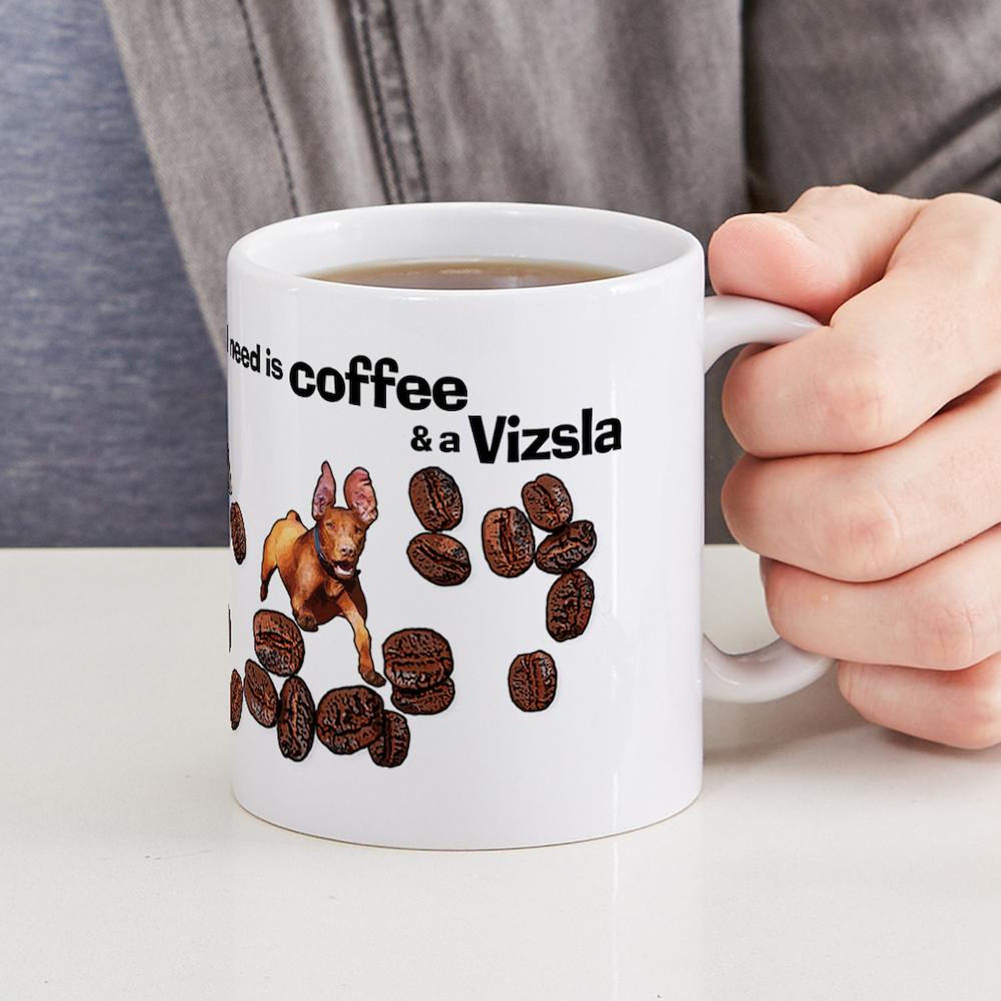 11 oz (325 ml) Ceramic Coffee Mug - CafePress Coffee And A Vizsla Design | Perfect for Home, Office & Gifts | Durable & Dishwasher Safe