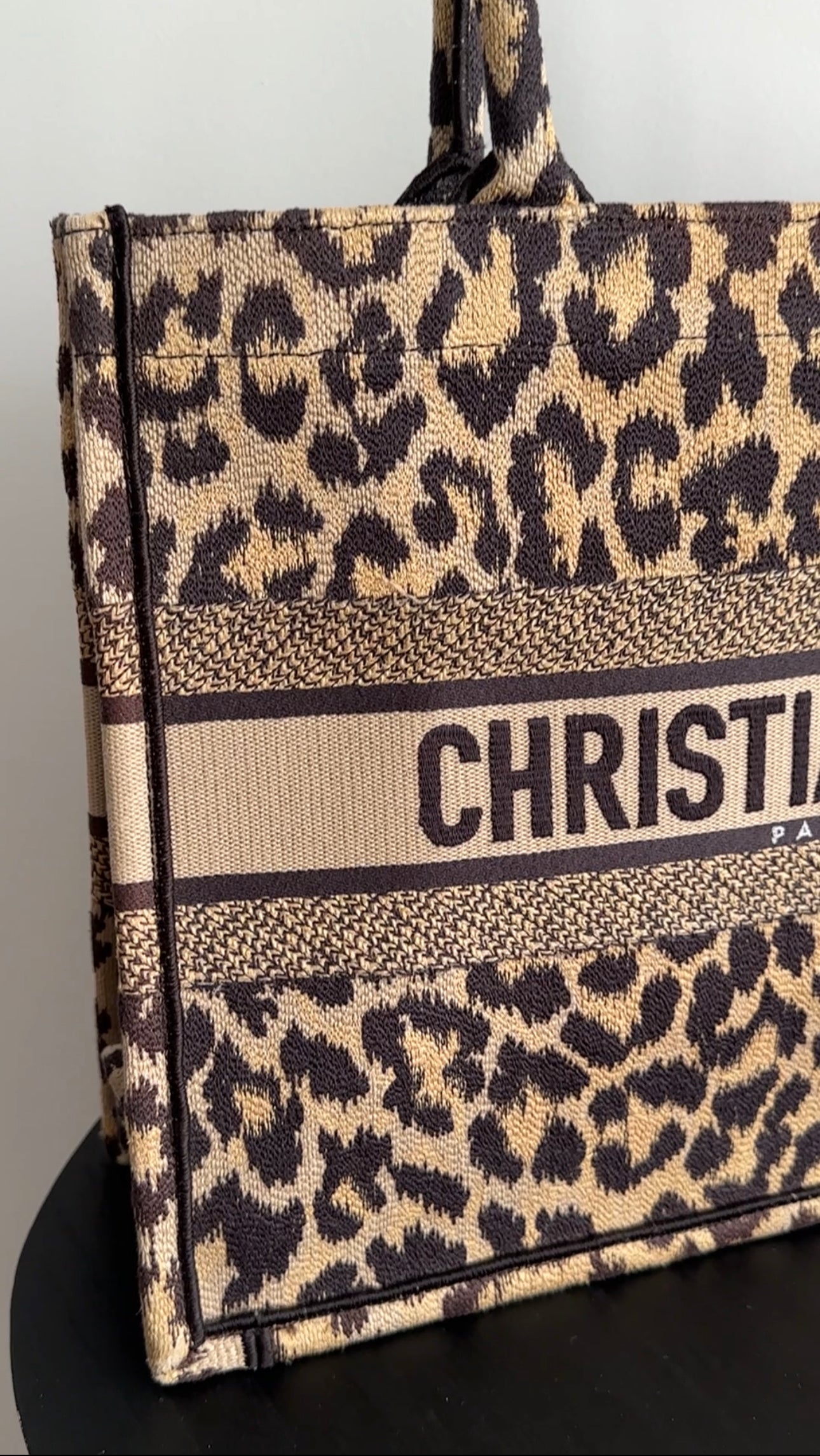 Christian Dior Medium Leopard Print Canvas Book Tote Bag - Stylish Designer Handbag for Women, Work, Travel & Everyday Use