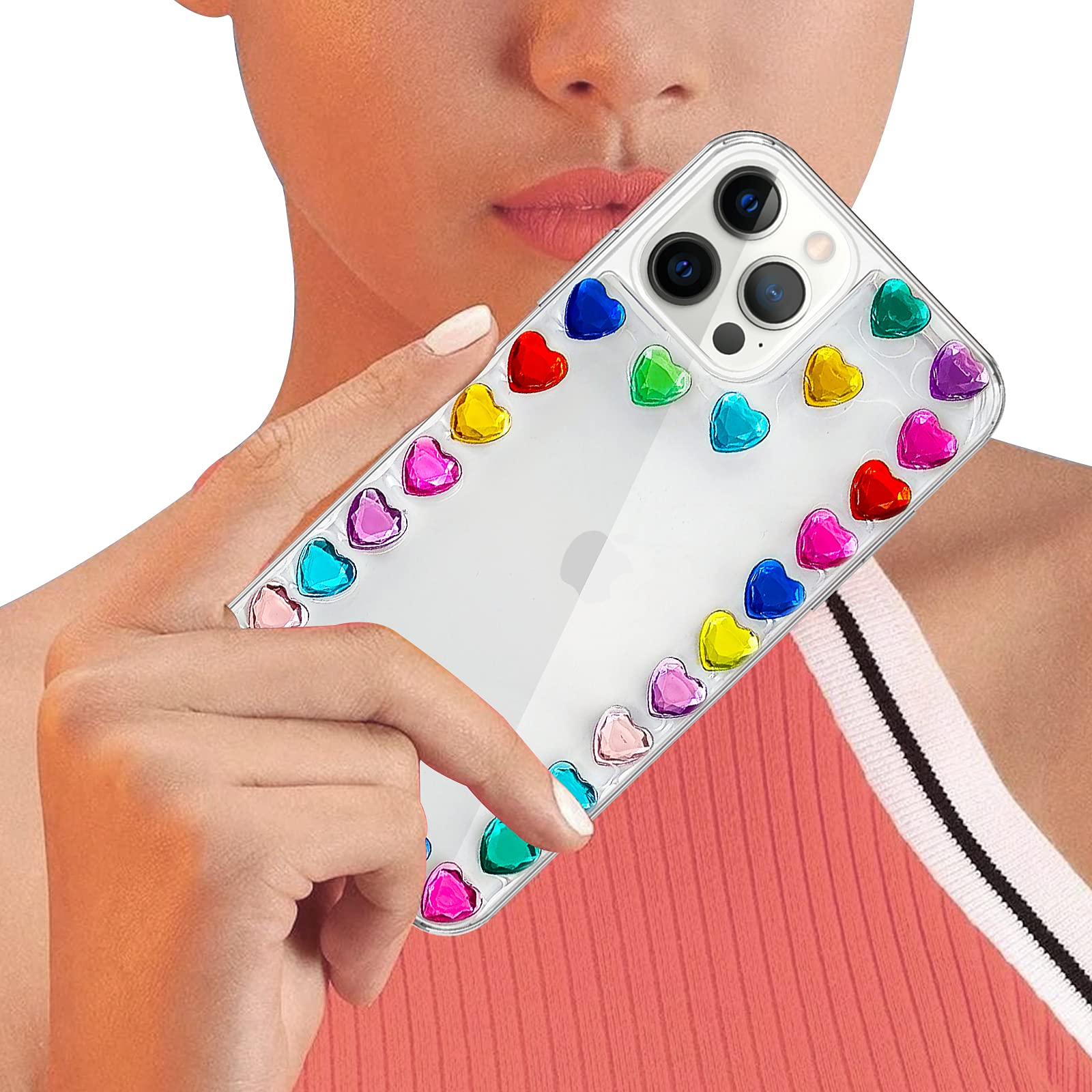 Sparkly Rhinestone Heart iPhone 12 Pro Max Case - Luxury 3D Glitter Bling Phone Cover for Women, Cute Girly Diamond Design with Soft TPU Protection | Perfect Gift for Girlfriends, Wives & Teens (Pink, Gold, Silver) - Great for Parties, Dates & Everyday Glam