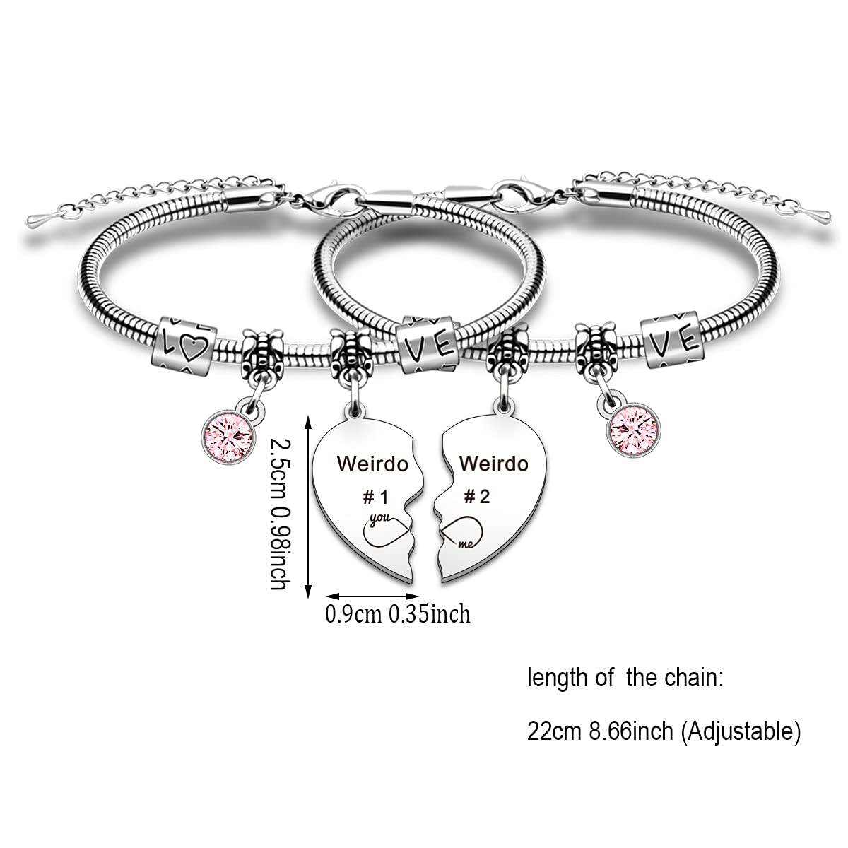 SMARGO 2 Pcs Weirdo 1 & Weirdo 2 Best Friend Bracelets - Cute Friendship Jewelry for Girls, Women - Perfect Birthday, Christmas, Graduation Gift for Besties, Sisters, Couples