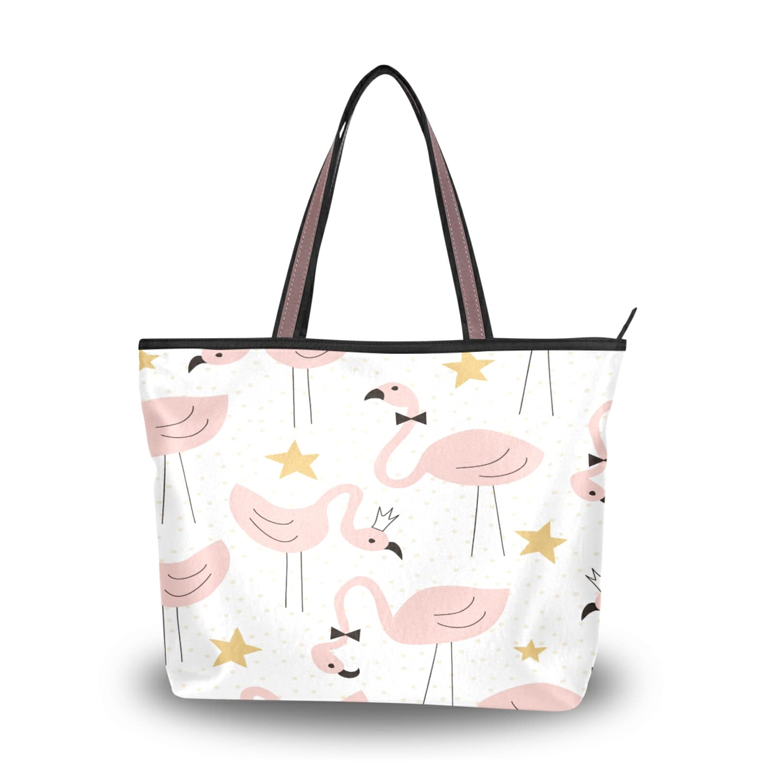 ALAZA Pink Flamingo Star Tote Bag for Women - Reusable Zippered Shoulder Handbag, Stylish Beach Bag for Travel, Shopping & Daily Use - Perfect for Vacation, Work & Casual Outings