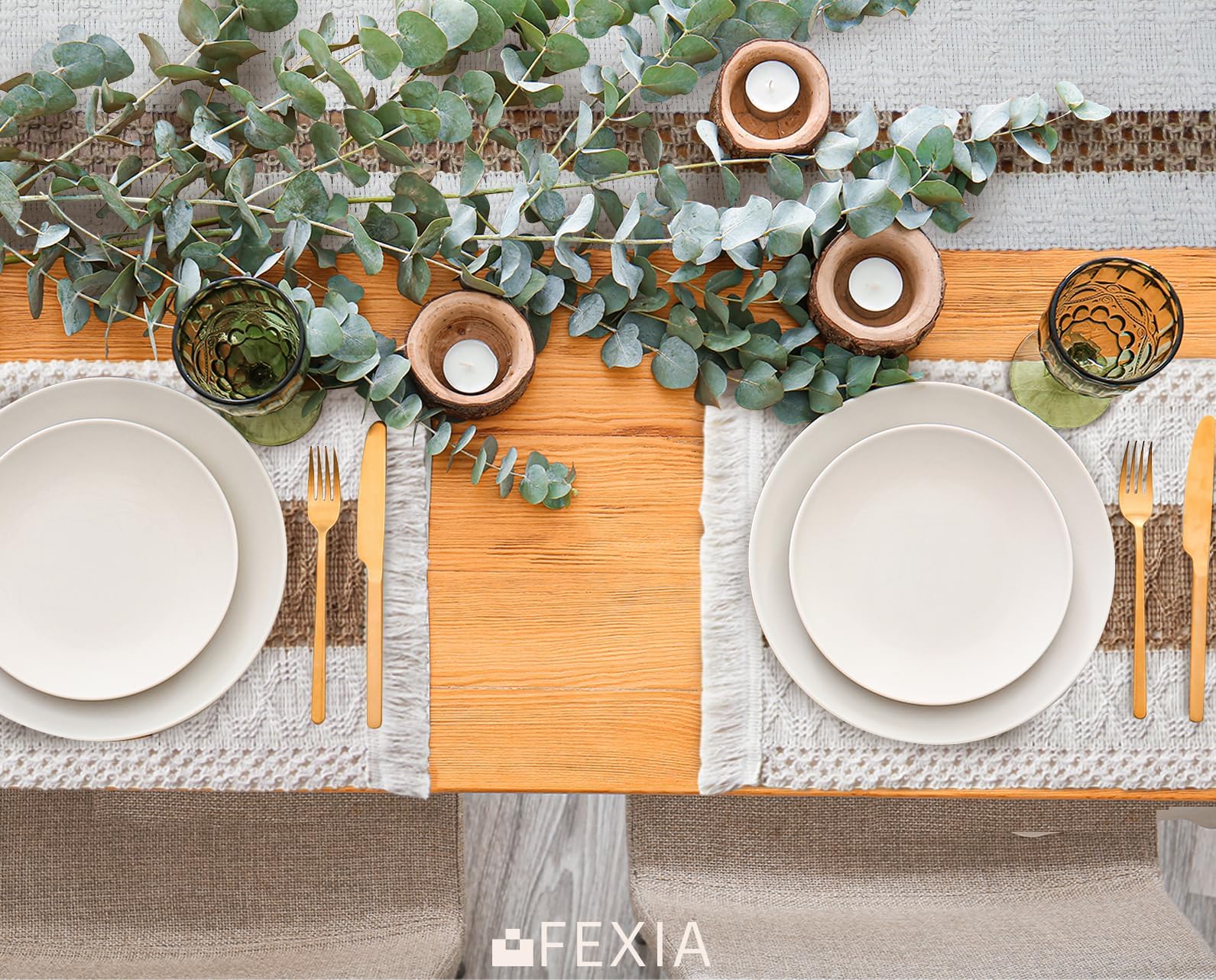 FEXIA Boho Placemats Set of 4 - Macrame Cotton Burlap Table Mats for Christmas, Fall & Thanksgiving Decor | Farmhouse Style Dining Table Centerpiece | Perfect for Holiday Gatherings & Home Decor