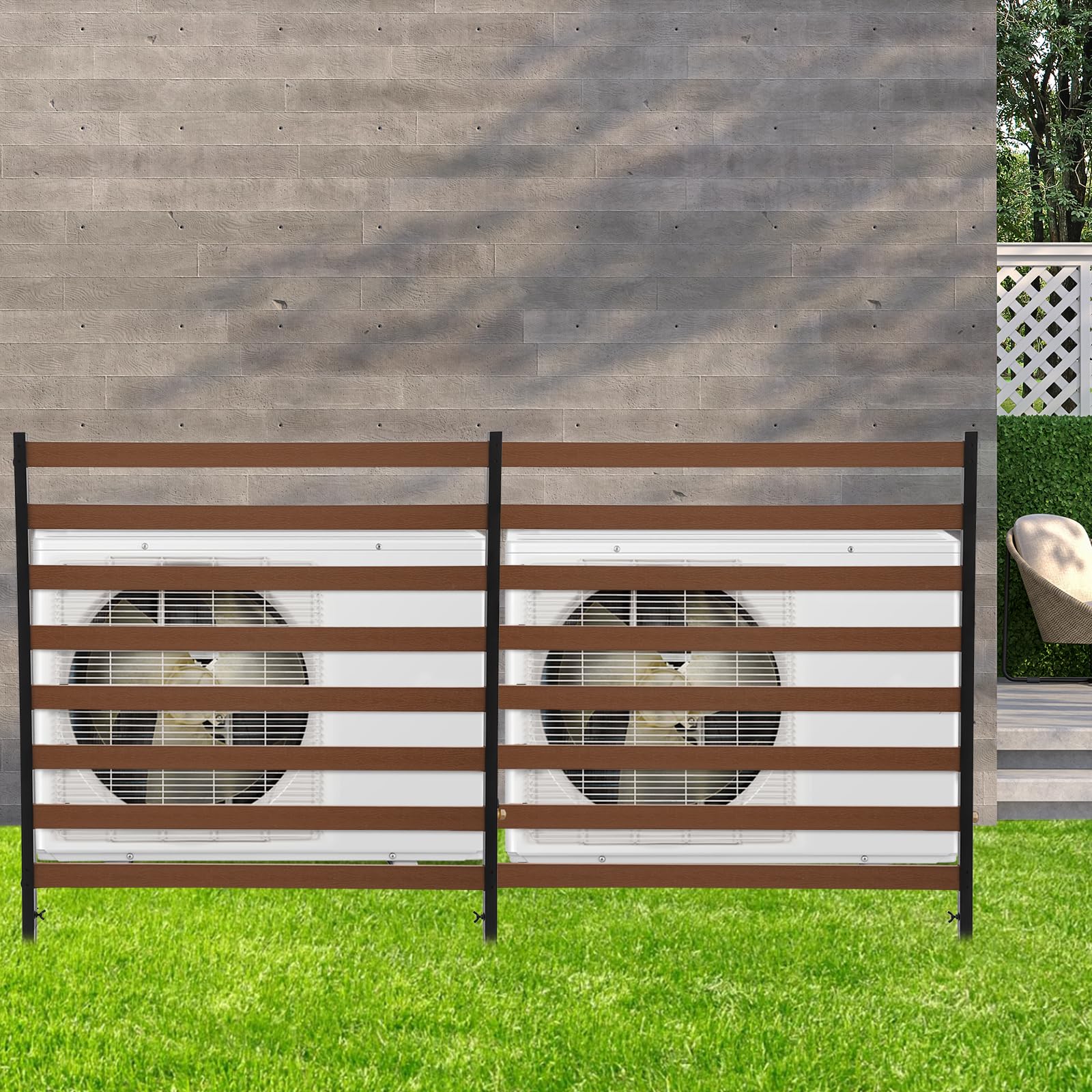 2-Panel 39”W x 51”H Outdoor AC Unit Fence - Steel Pipe Privacy Screen Enclosure for Air Conditioner, Pool Pump & Trash Cans | Freestanding Picket Fence for Garden, Patio & Lawn | Durable Brown Finish | Perfect for Backyard, Pool Area & Outdoor Equipment Protection