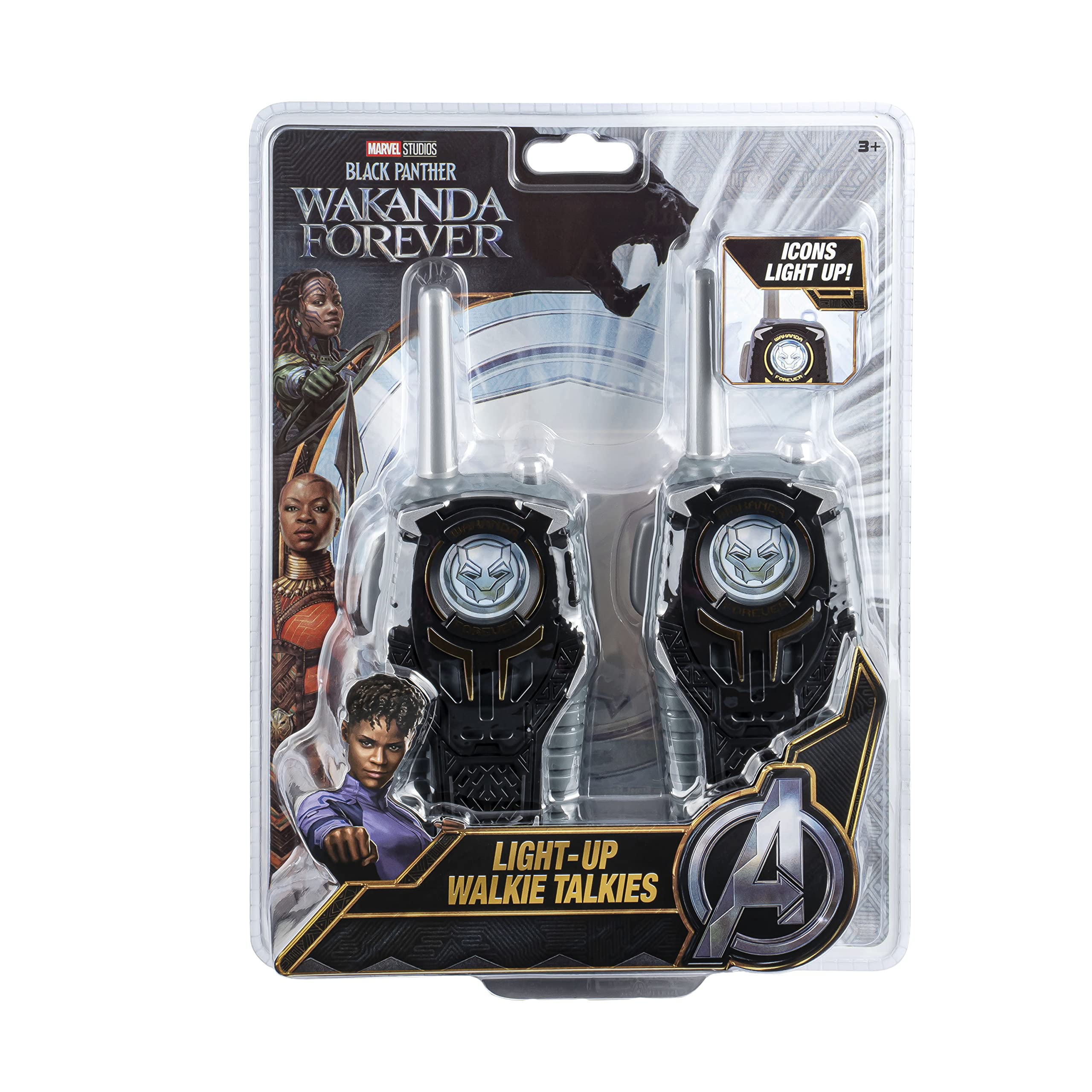 Black Panther Wakanda Forever Kids Walkie Talkies - Static-Free Toy for Boys & Girls Ages 3+ | Indoor & Outdoor Play, Birthday Gifts, Superhero Role Play, Camping Adventures