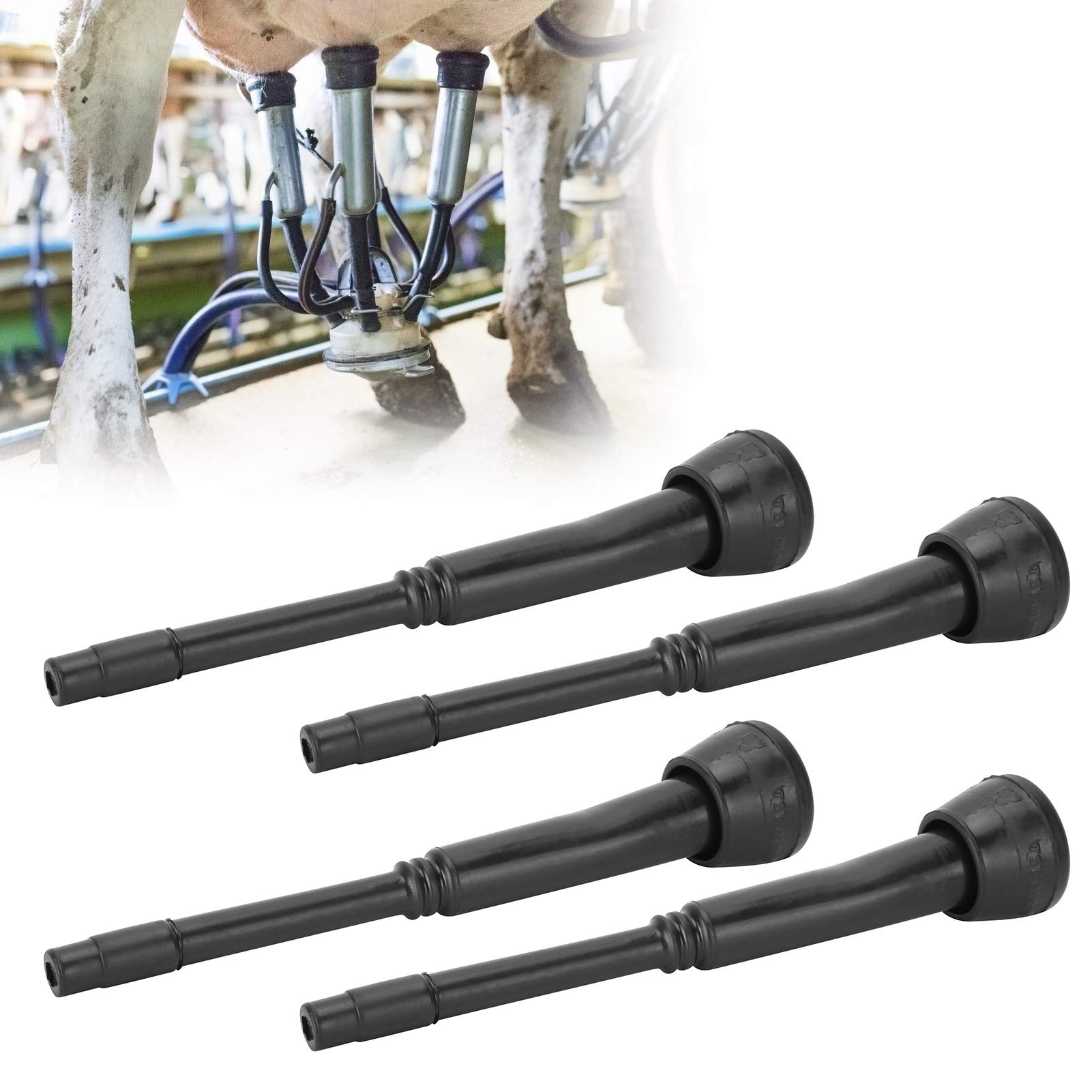 Yosoo 4PCS 00U Black Rubber Milking Machine Liners & Teat Cup - Replacement Accessories for Goat Milker - Durable Dairy Farm Equipment for Goat & Sheep Milking