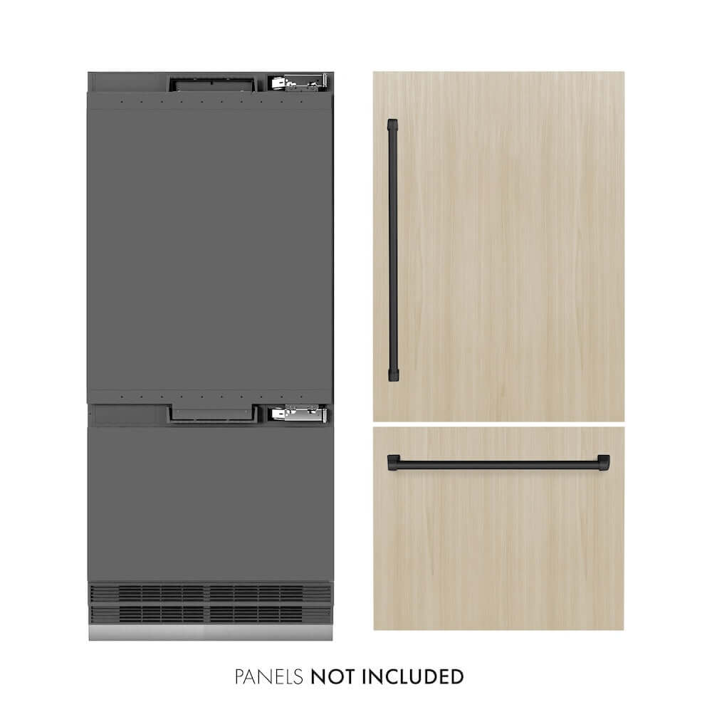 ZLINE Autograph Edition 36 Inch Panel Ready Built-In Bottom Freezer Refrigerator - 19.8 cu.ft Capacity, Water Dispenser & Ice Maker, Graphite Gray Interior with Matte Black Accents (GRBITZ 36 MB) - Perfect for Modern Kitchens, Open Concept Homes & Luxury Appliances Upgrade