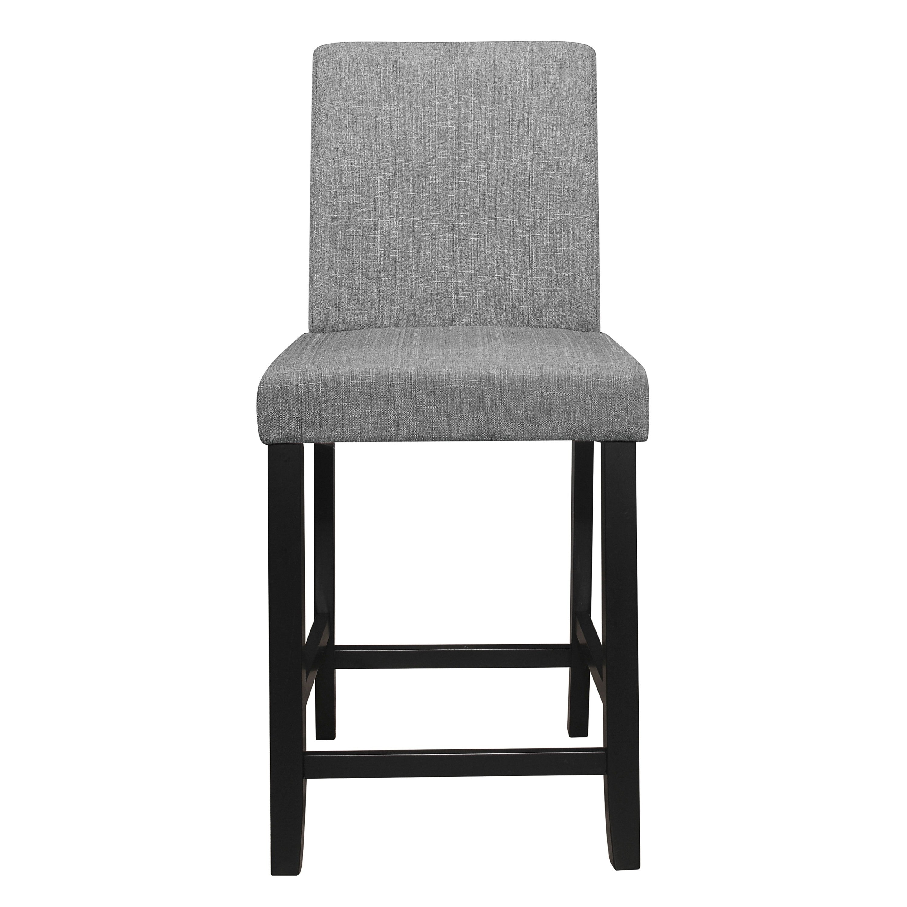 2-Pack Black Counter Height Chairs with Gray Upholstered Seat & Back - Transitional Wooden Bar Stools for Kitchen, Dining Room, and Breakfast Nook