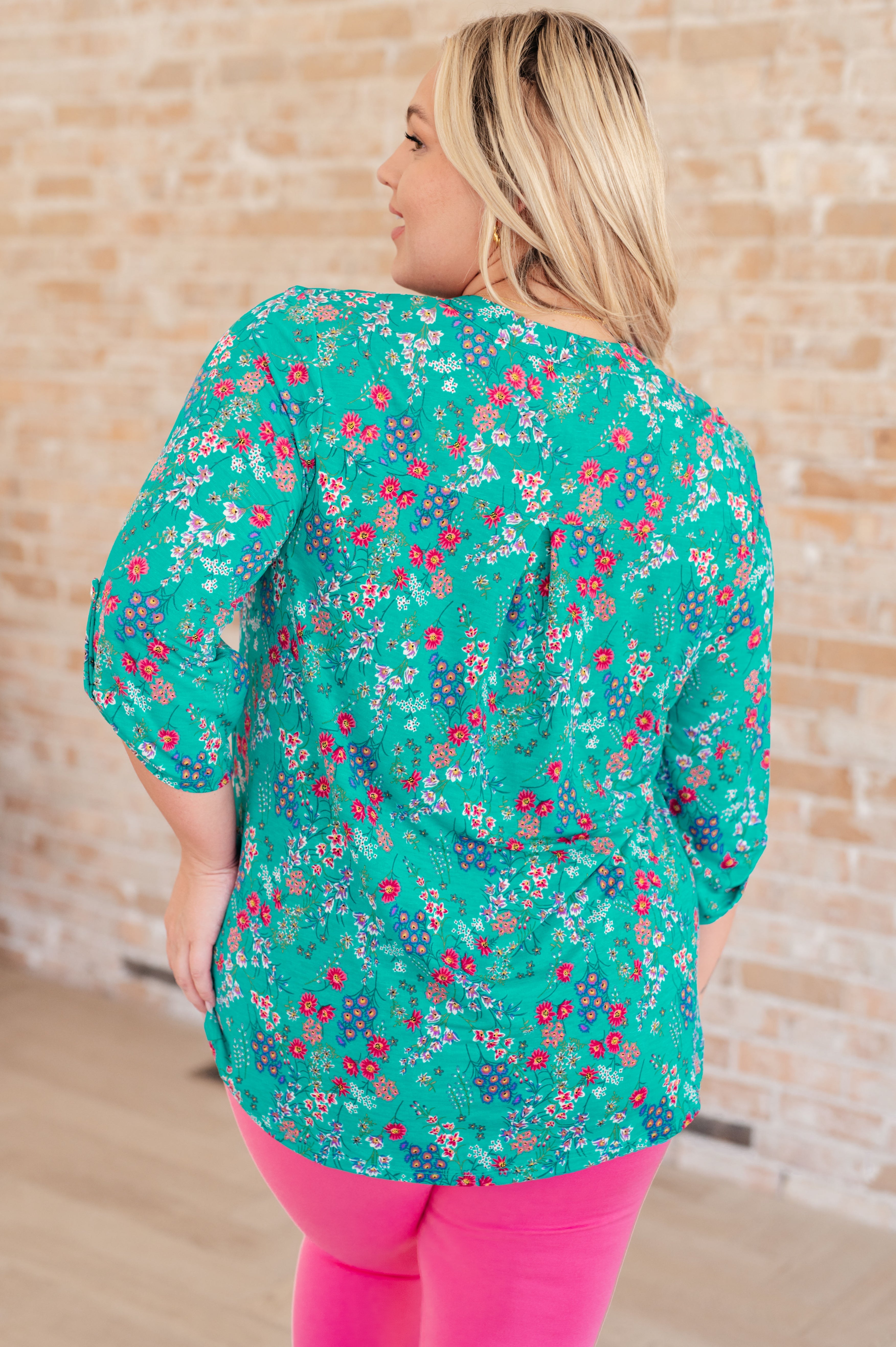 Lizzy Top - Floral Print Women's Blouse in Teal & Lavender - Boho Chic Summer Tops for Casual Outings & Beach Vacations