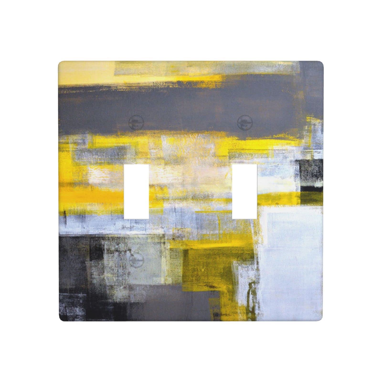 Grey Yellow Abstract Painting 2-Gang Light Switch Cover - Double Toggle Decorative Wall Plate for Home & Office - Electrical Outlet Cover & Wall Switch Plate - Perfect for Living Room, Bedroom, Kitchen Decor