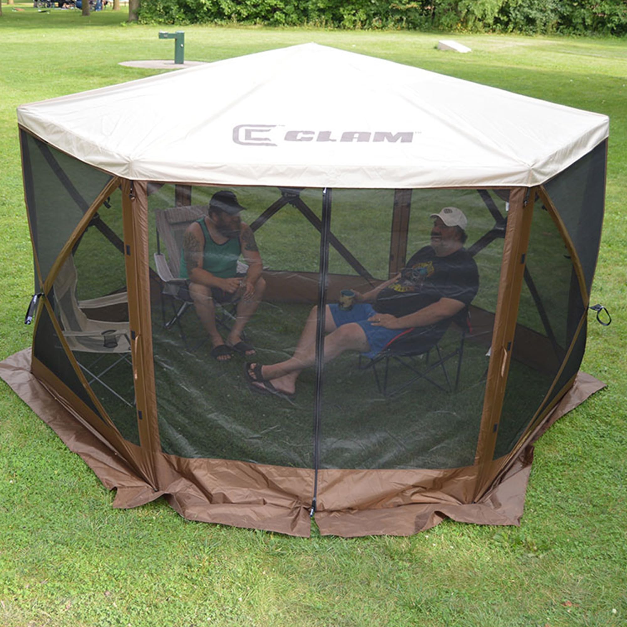 CLAM Quick-Set Outdoor Portable Gazebo Tent - Lightweight Screened Canopy with Rain Fly & Carry Bag for Camping, Backyard, Beach (Tan Cover Only) - Perfect for Picnics, Patio Parties & Outdoor Relaxation
