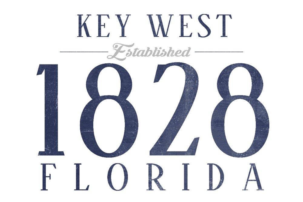 Vintage Key West Florida Established Date Blue 24x36 Signed Art Print - Coastal Wall Decor for Beach House, Living Room & Office