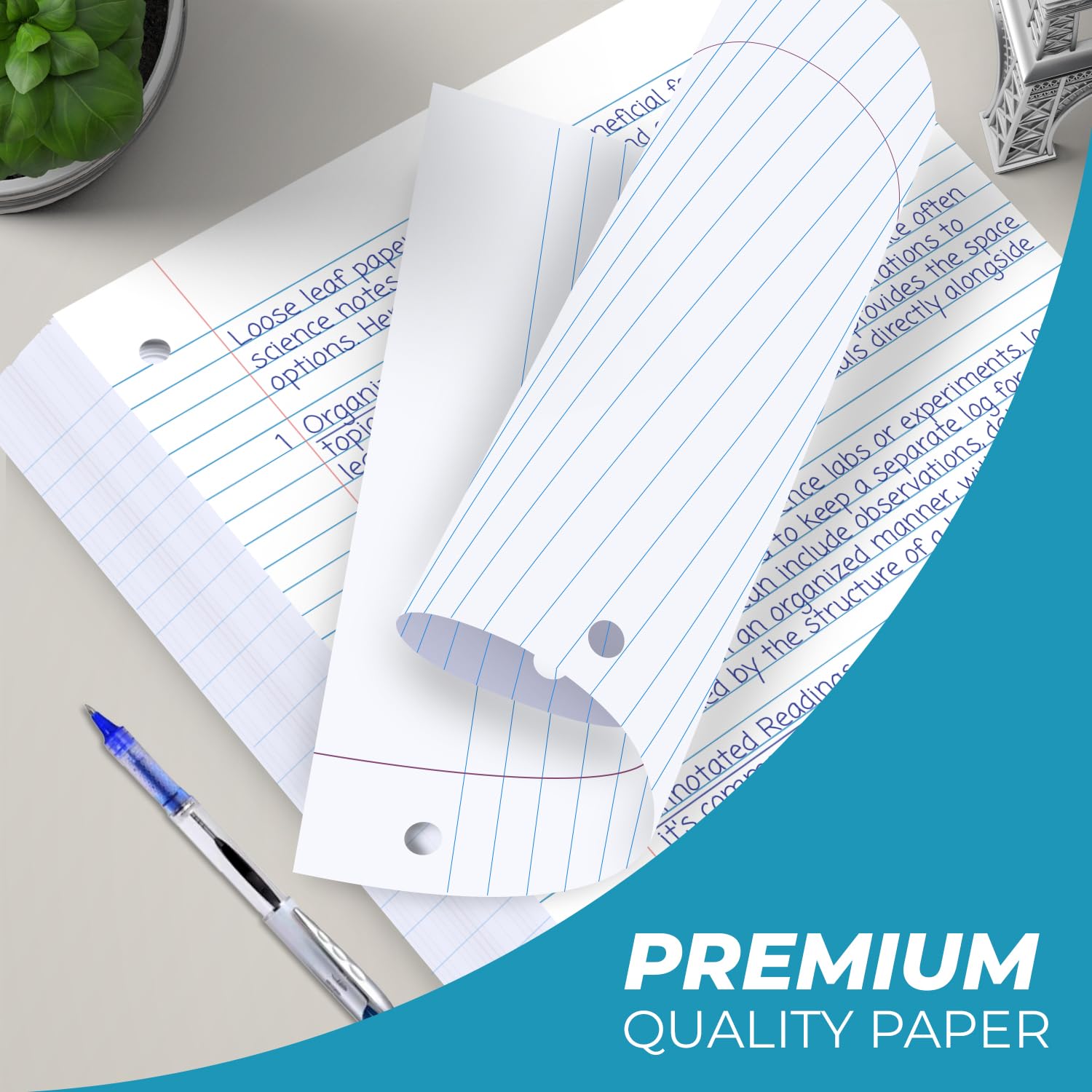 Premium Wide Ruled Loose Leaf Paper - 900 Sheets (6 Packs of 150) - 8