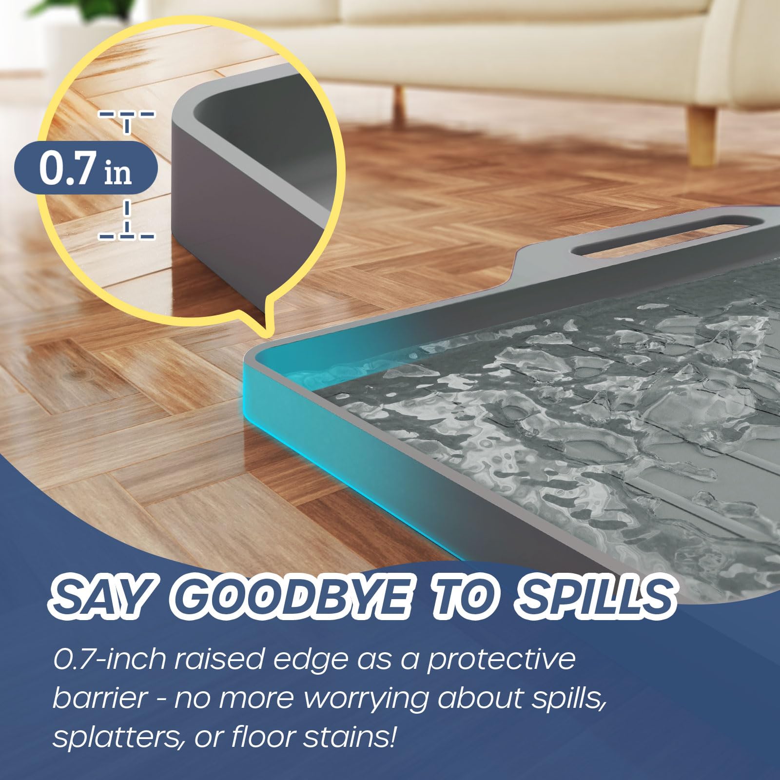 Large Waterproof Non-Slip Silicone Pet Feeding Mat with Raised Edges - Dog Bowl Tray & Cat Food Placemat for Mess-Free Meals - Perfect for Kitchen Floors, Crate Training, and Travel Use