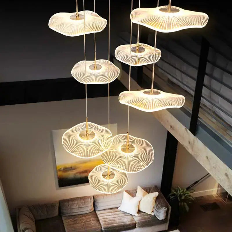 Gold Acrylic Flower LED Chandelier - Modern Crystal Ceiling Light Fixture for Stairwell, Staircase, Living Room, Bedroom & Dining Room Decor