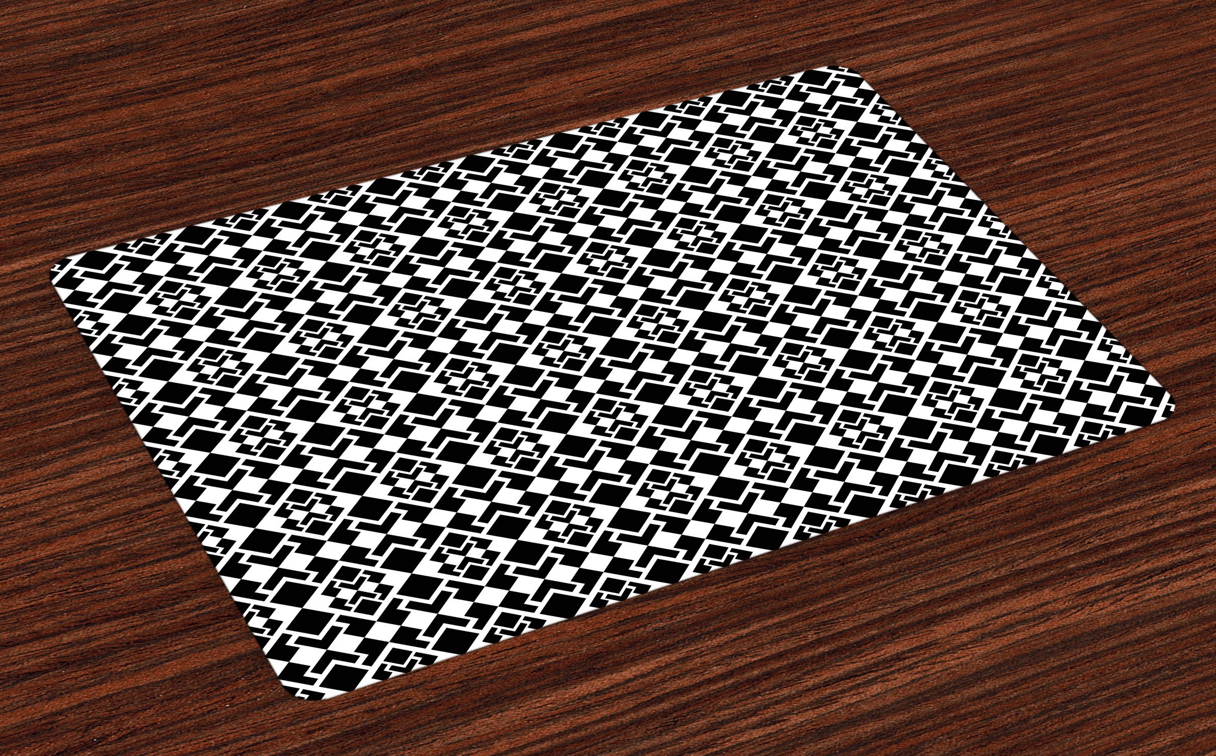 Ambesonne Abstract Place Mats Set of 4 - Geometric Design with Rhombus & Triangle Patterns - Monochrome Black & White Washable Fabric Placemats for Dining Table & Kitchen Decor - Perfect for Dinner Parties, Holiday Meals & Everyday Use