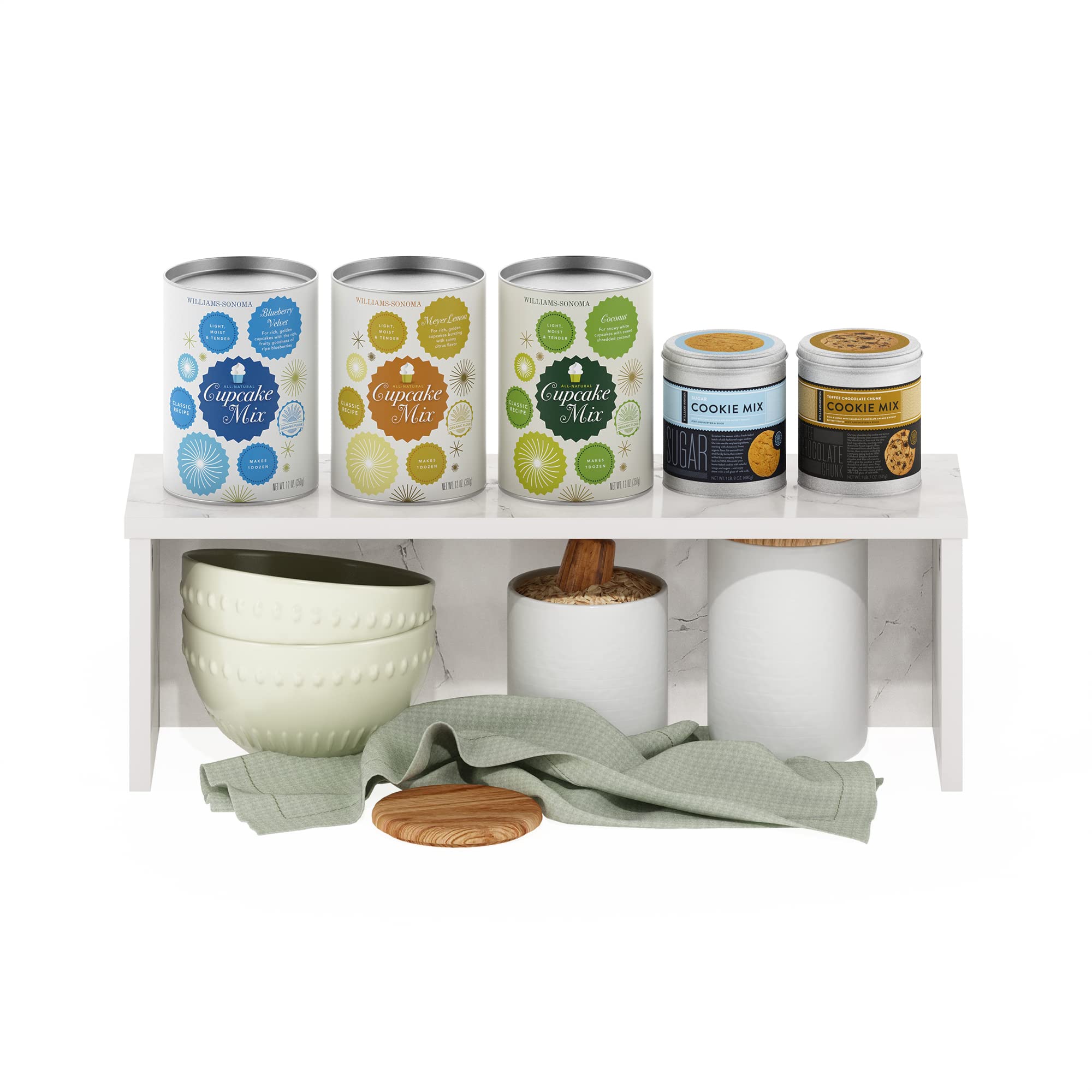 Furinno Helena 18-Inch Stackable Kitchen Counter Organizer Shelf - Marble White | Space-Saving Storage for Spices, Utensils & Small Appliances | Perfect for Pantry, Countertop & Cabinet Organization
