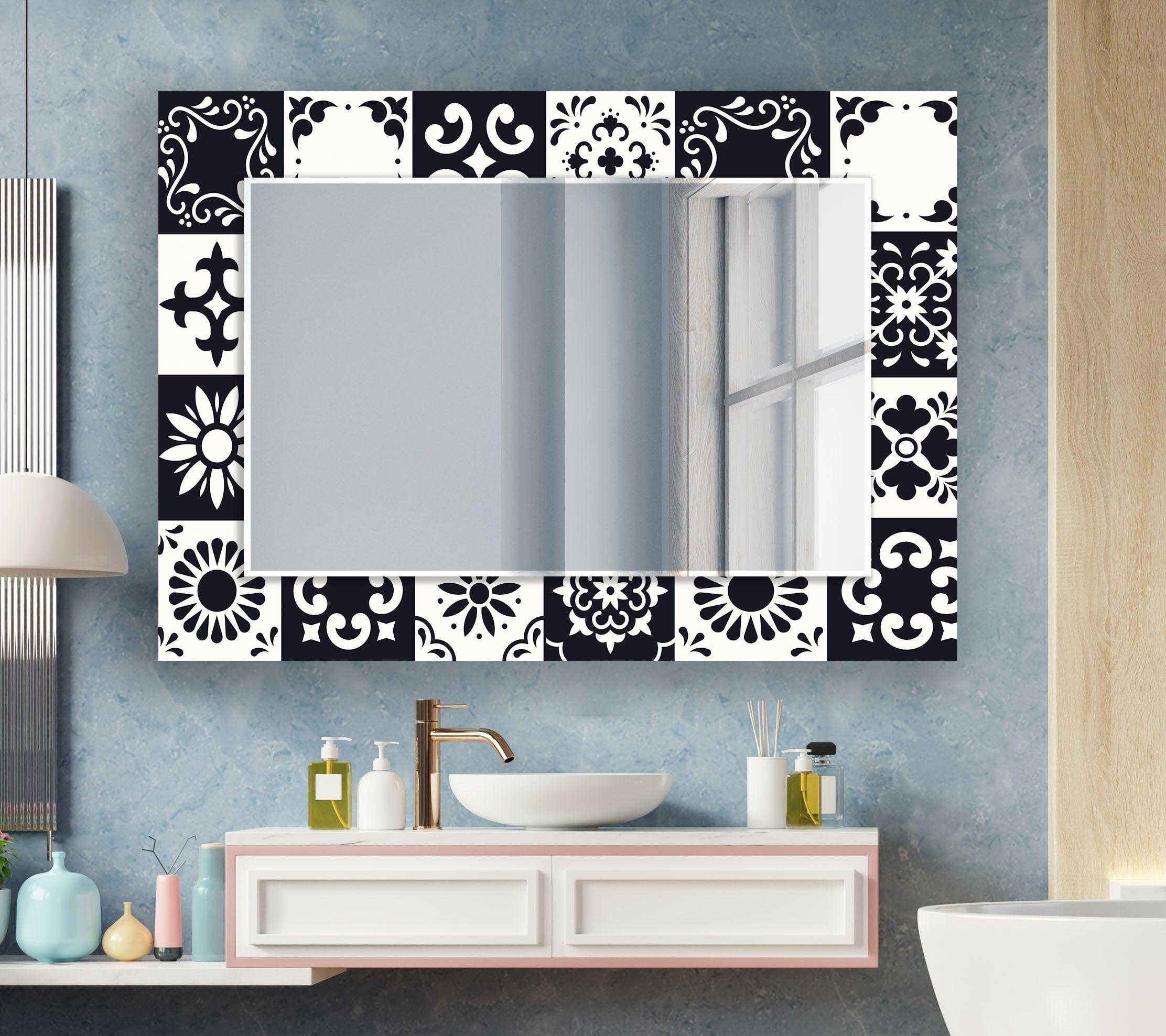Black and White Mosaic Wall Mirror - Elegant Decorative Bathroom & Bedroom Mirror for Home Decor (12x18 Inches)