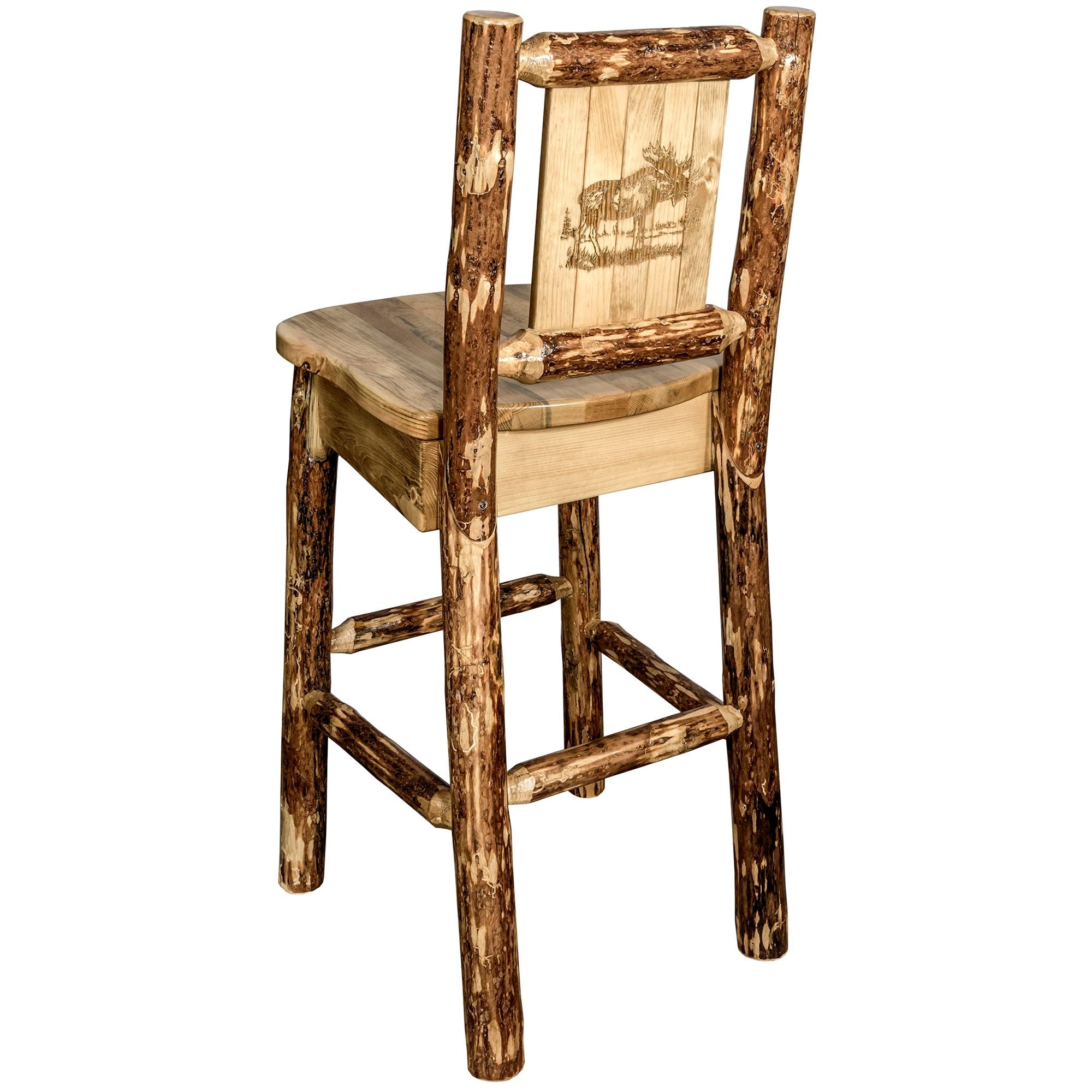 Glacier Country Barstool Back with Laser Engraved Design - Rustic Wooden Bar Stool for Home, Kitchen & Pub Decor - Perfect for Farmhouse, Country & Western Style Interiors
