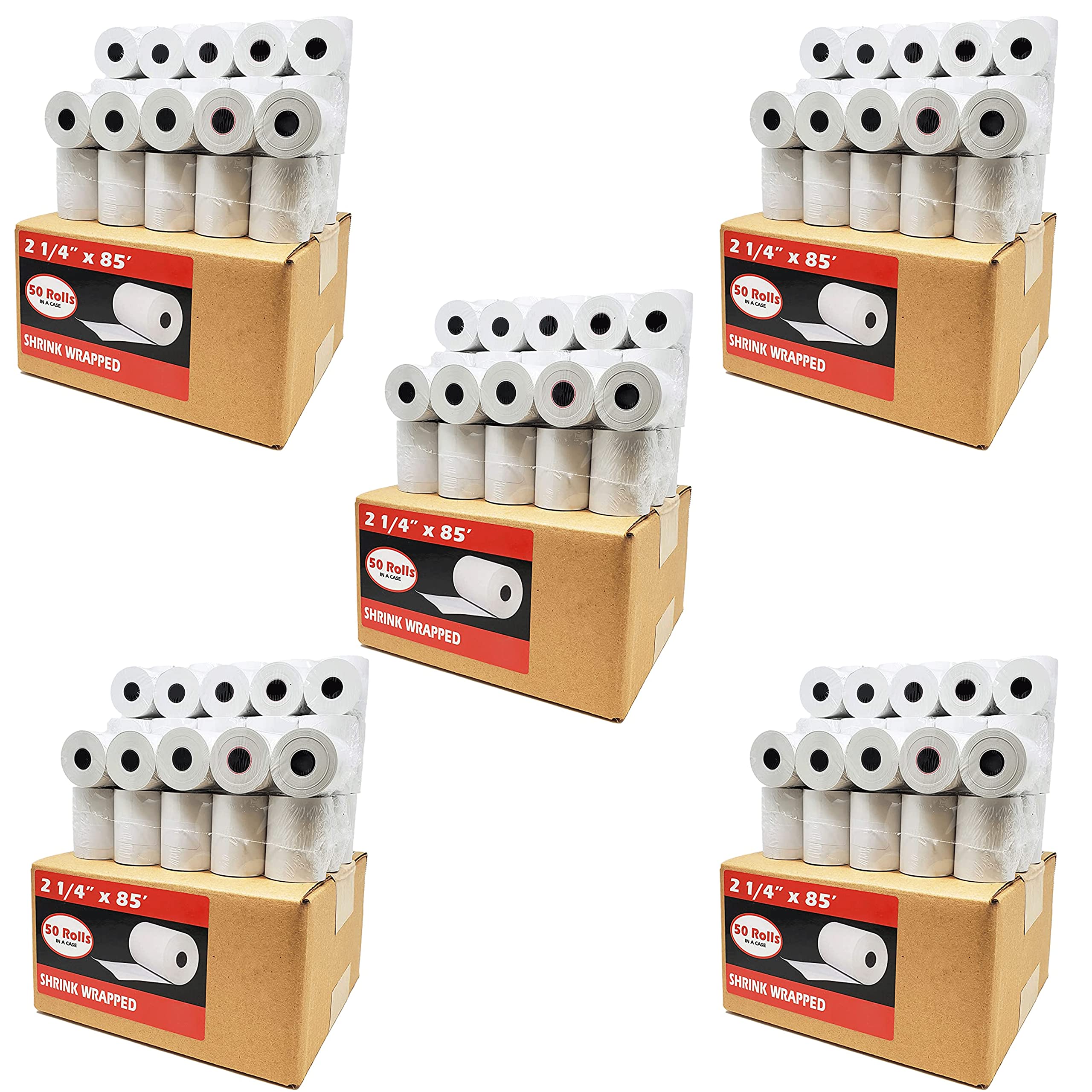 2 1/4 x 85 Thermal Paper Rolls (5 Cases - 250 Rolls) - BPA Free Cash Register Receipt Paper for First Data FD130 FD50 FD400 FD55 FD100Ti - Made in USA - Perfect for Retail Stores, Restaurants & POS Systems