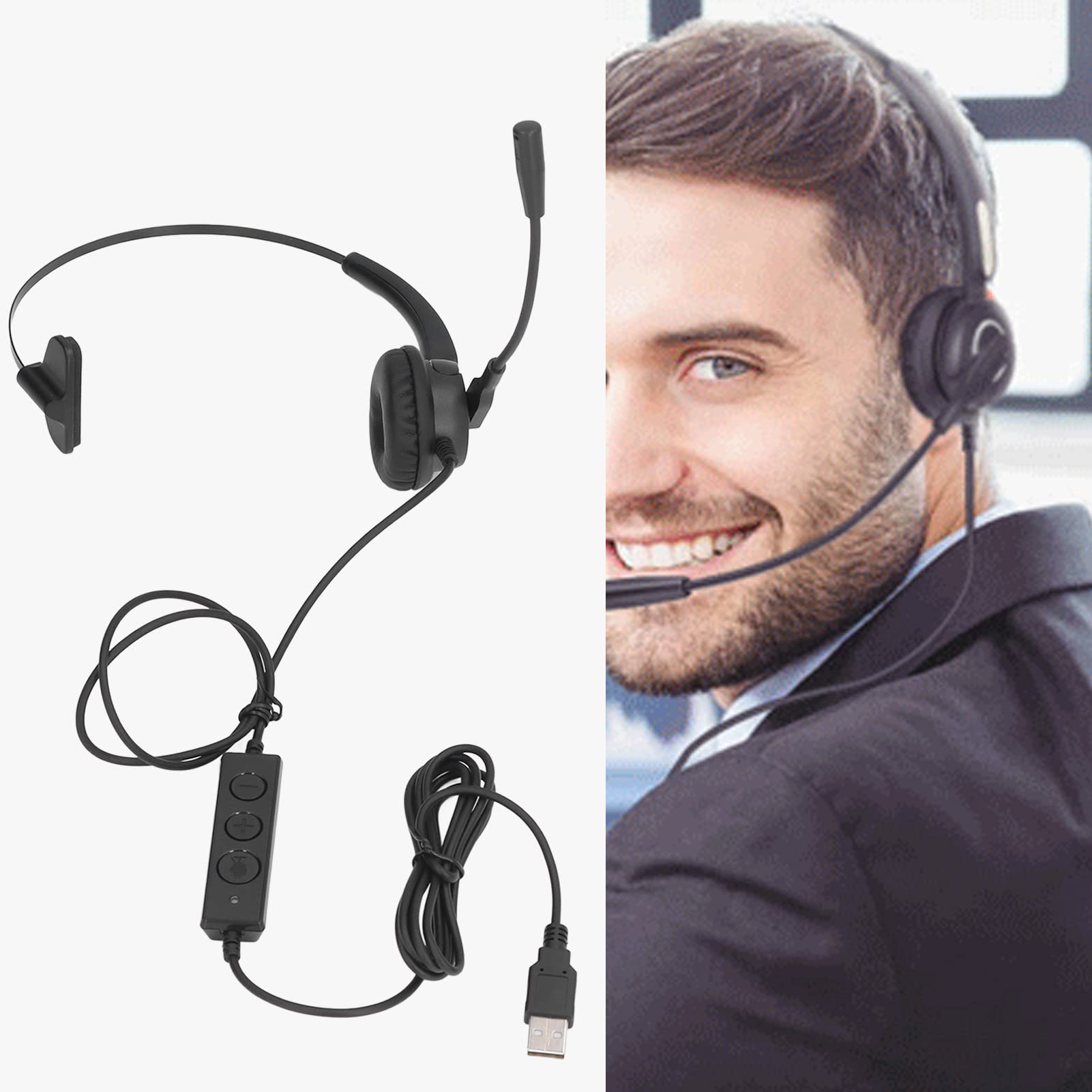 Elprico USB Wired Office Headset with Noise Cancelling Microphone - Adjustable Call Center Headphones for Customer Service, Remote Work & Online Meetings