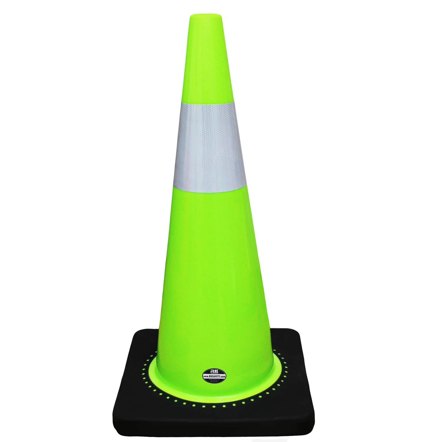 RK Safety 28-Inch Lime Traffic Cones with 6-Inch Reflective Collar & Black Base - Set of 8 PVC Safety Cones for Road Construction, Parking Control & Event Safety