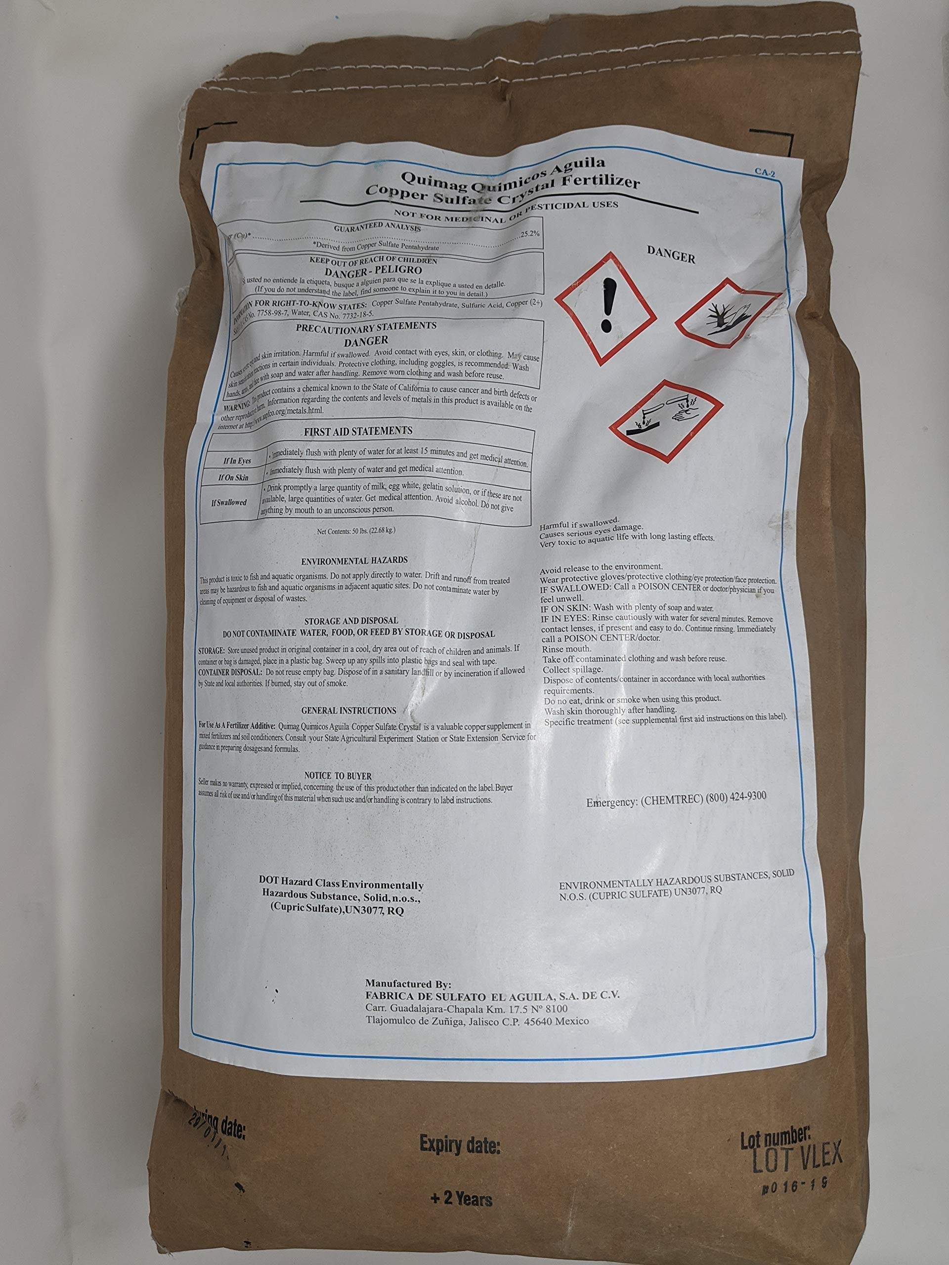 Premium Copper Sulfate Mini Crystals - 50lb Bag for Agriculture, Water Treatment & Industrial Use | Fast-Acting Algaecide & Fungicide