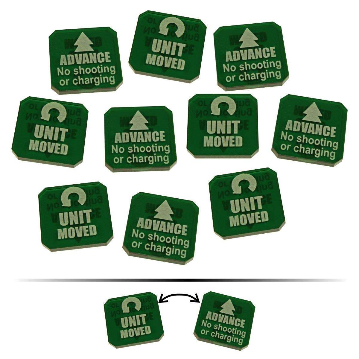LITKO Warhammer 9th Edition Compatible Game Tokens - 10 Pack Translucent Green (Advance/Moved Markers) for Tabletop Strategy Games | Perfect for Tracking Movement, Rerolls & Modifiers in Warhammer 40K Battles