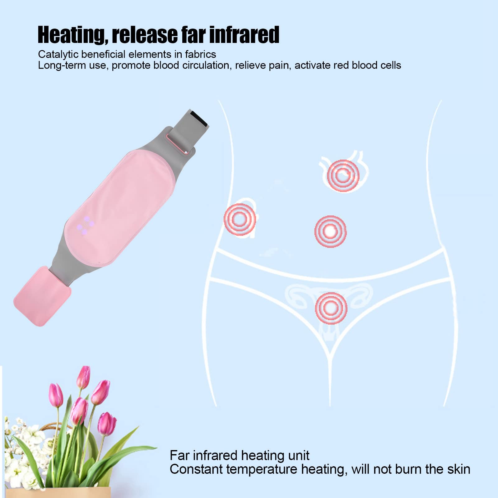 YUYTE Electric Heating Waist Belt - Adjustable Temperature 45-65℃, Plush Warm Moxibustion Belt for Women, Hot Compression Therapy for Back Pain Relief - Perfect for Period Cramps, Office Work & Winter Warmth