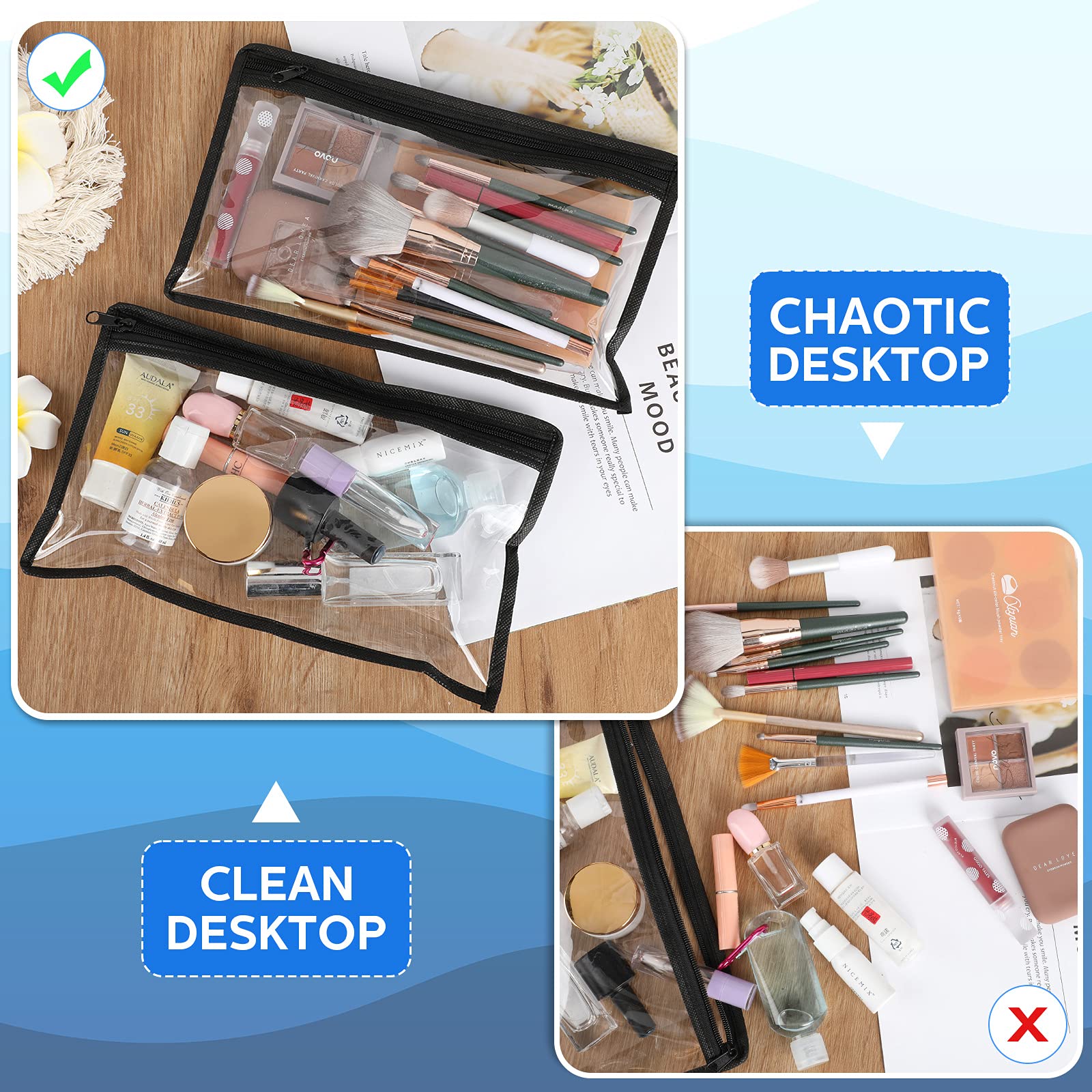 8 Pack Clear PVC Zipper Pouches for Pencils, Makeup & Documents - 11.5 x 7 Inches Multi-Purpose Storage Bags with Black Edging - Perfect for Office, School & Travel Organization (Office Supplies)