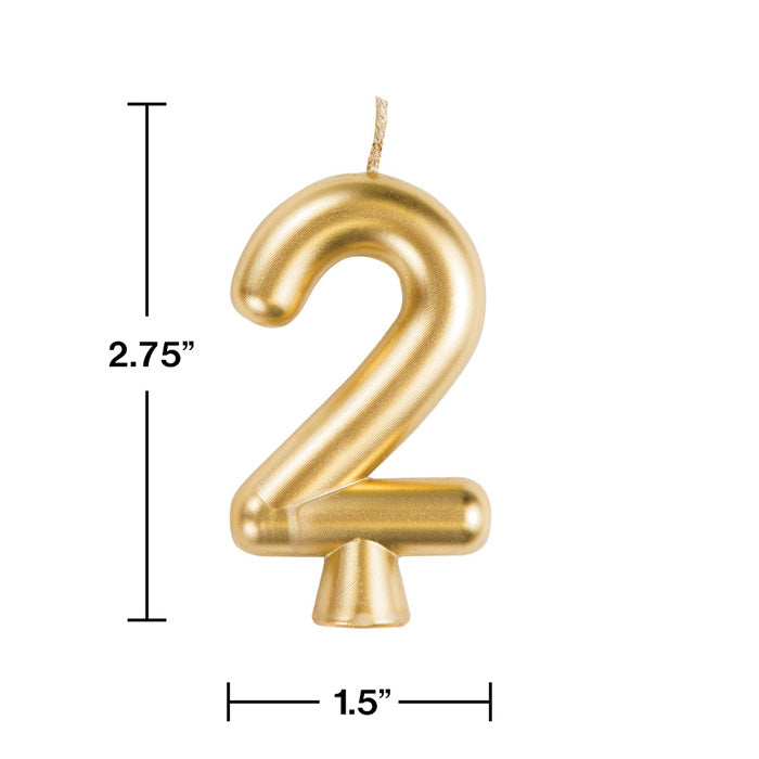 12-Piece Bulk Gold Number 2 Candles for Birthday Cakes, Anniversary Celebrations & Party Decorations
