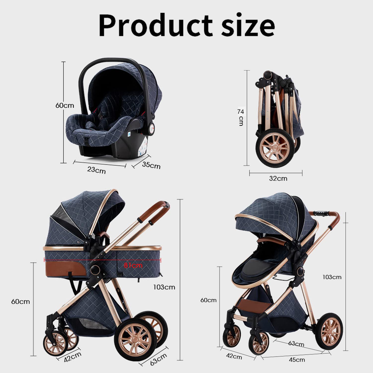 3 in 1 Baby Stroller with Car Seat - Lightweight Travel Stroller, One-Click Fold, Adjustable Recline, High Aluminum Frame (Dark Gray) | Perfect for Newborns, Toddlers & Airplane Travel