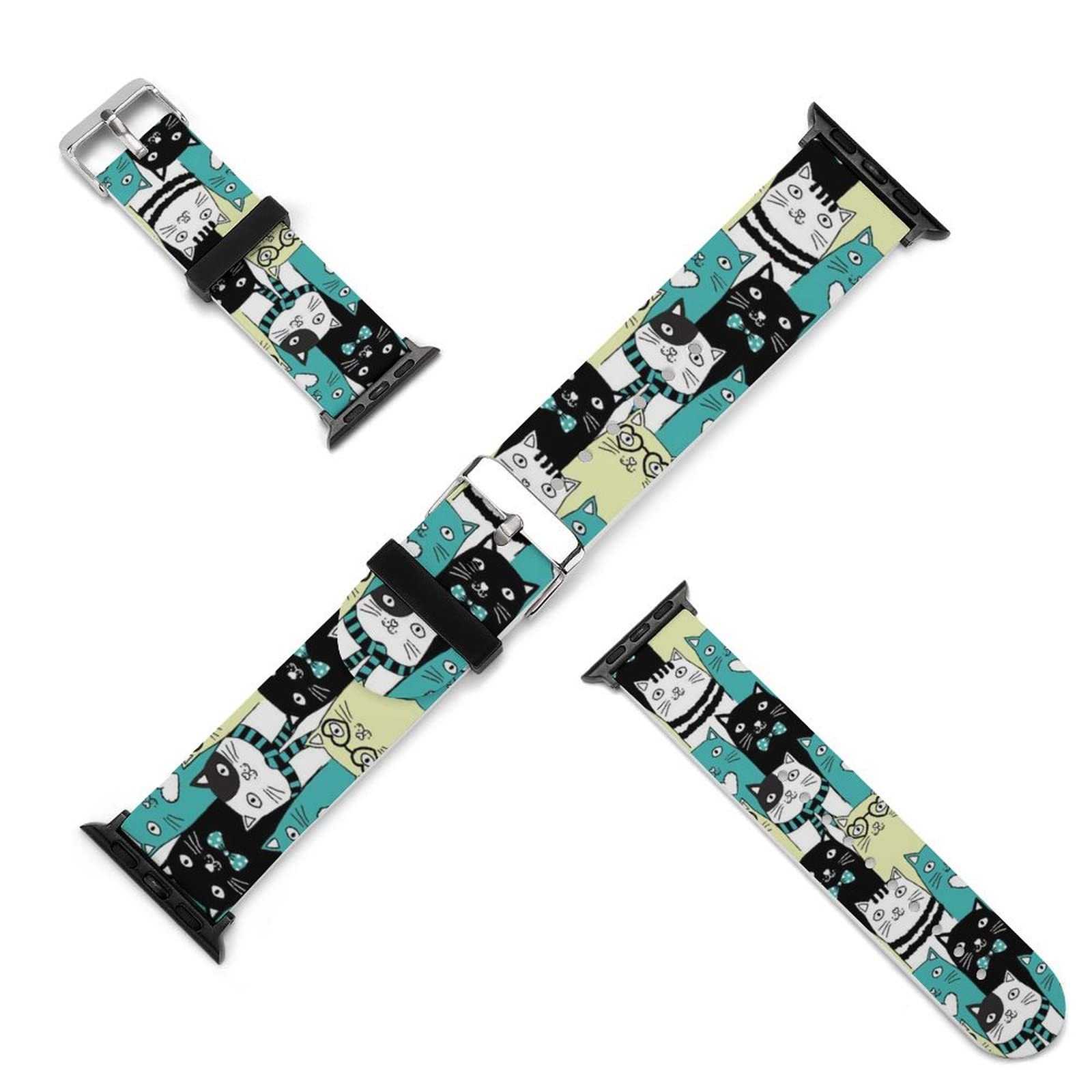 YouTary Cute Siamese Kittens Pattern Silicone Apple Watch Band - Compatible with iWatch Series 5/4/3/2/1 & SE, Soft Strap for Women & Men - Perfect for Casual Wear, Workouts & Cat Lovers
