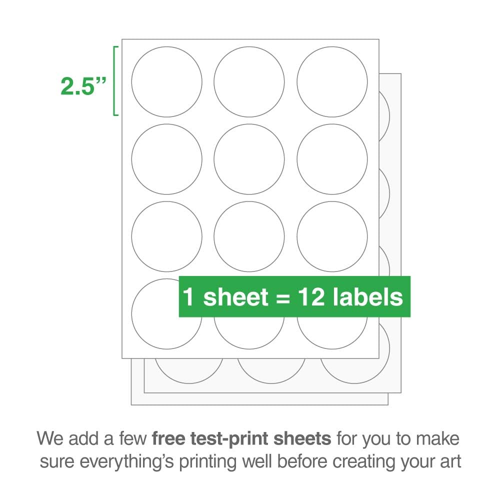 ChromaLabel 2.5 Inch Round Printable Labels - 300 Pack White Sticker Sheets for Laser & Inkjet Printers - Perfect for Organizing, Mailing, Jar Labeling & Craft Projects