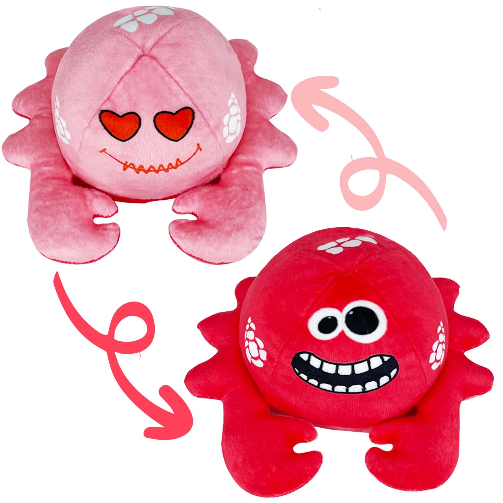 Reversible Octopus Plush Toy with Starfish & Crab - Soft Mood Changing Stuffed Animal for Kids (Purple, Green, Pink, Red) | Perfect for Stress Relief, Birthday Gifts & Cuddling