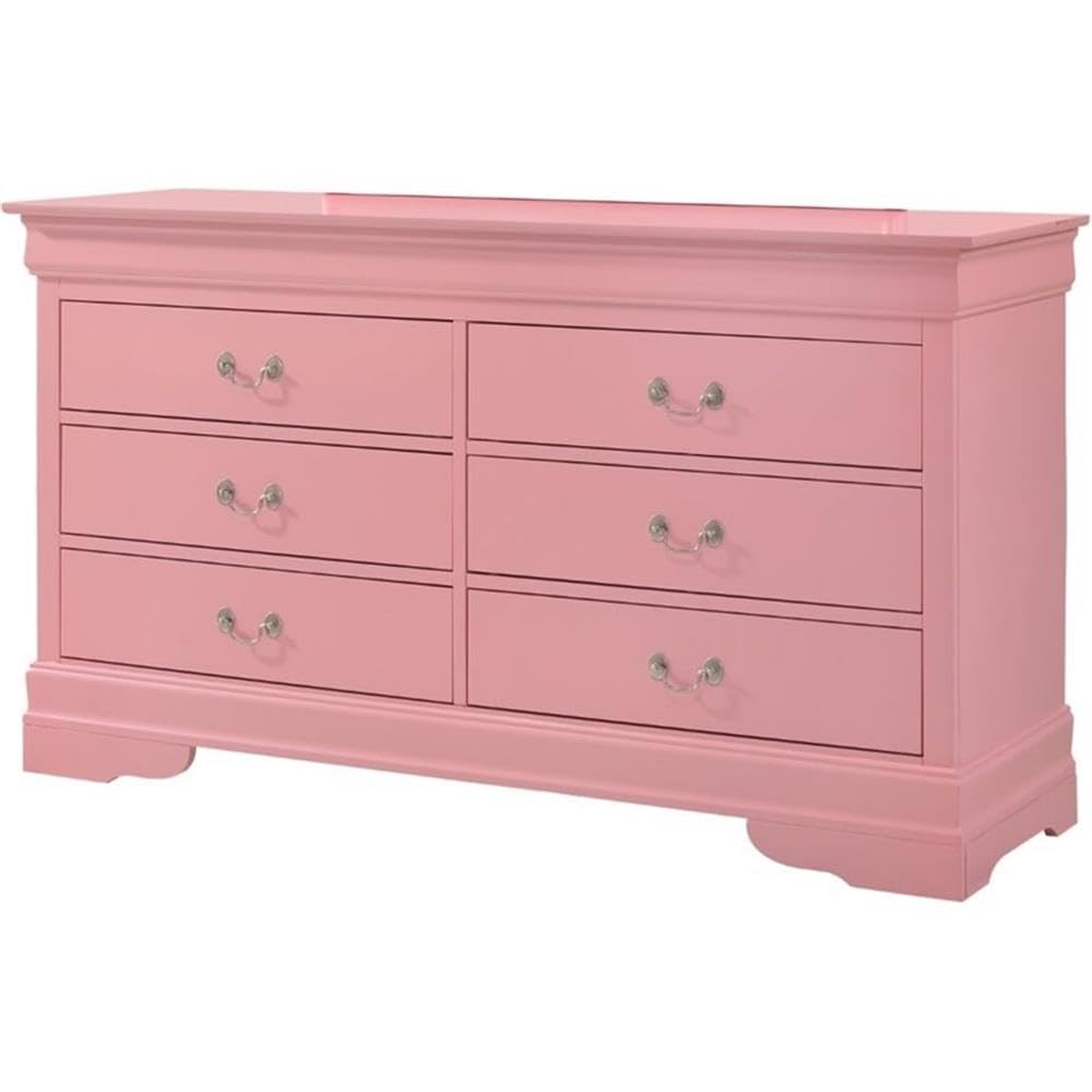 Glory Furniture Louis Phillipe 6-Drawer Pink Dresser - Perfect for Bedroom Storage & Organization