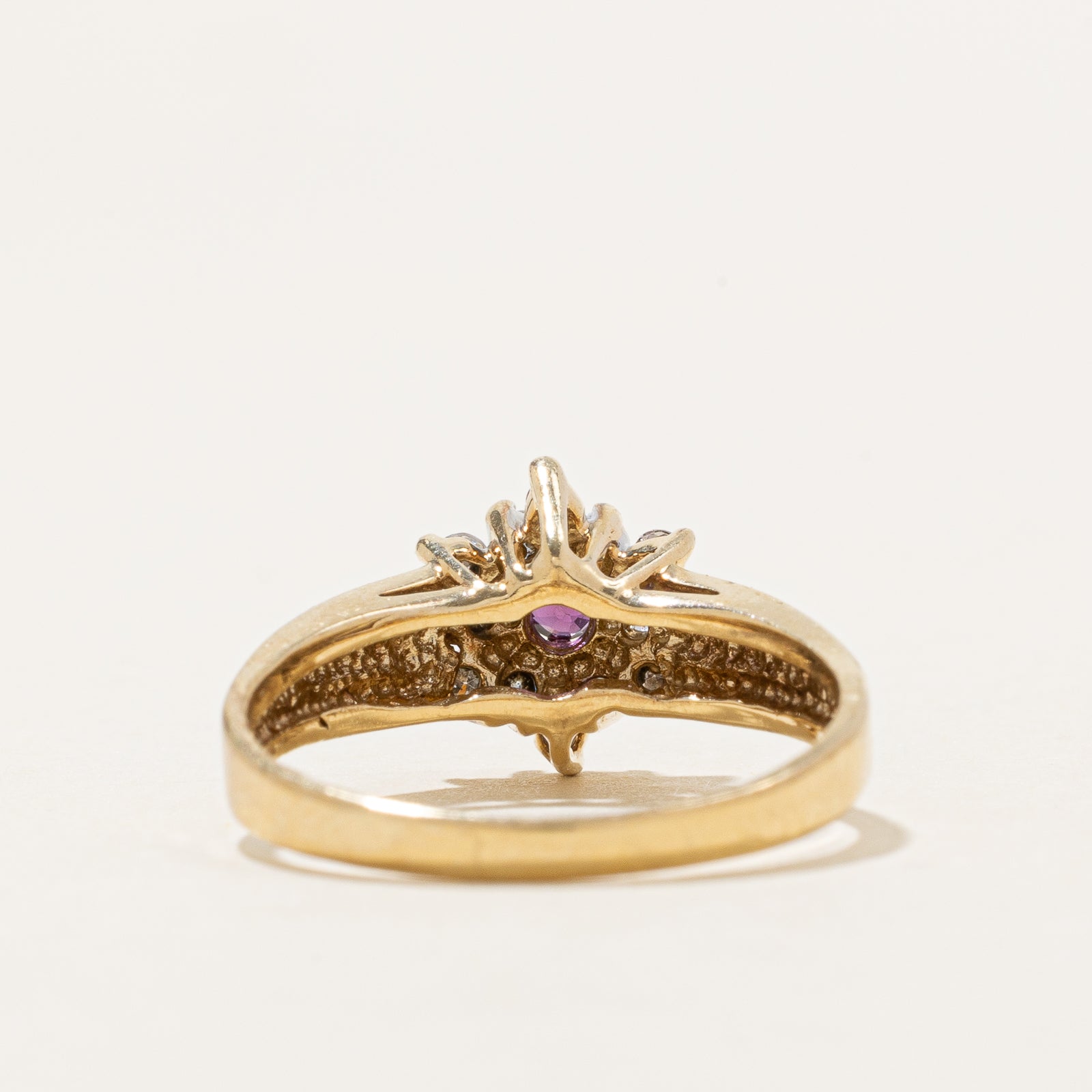 Exquisite Ruby & Diamond Petal Ring | 0.10ct Ruby & 0.24ctw Diamonds | Size 8 | Elegant Jewelry for Women | Perfect for Weddings, Anniversaries & Special Occasions