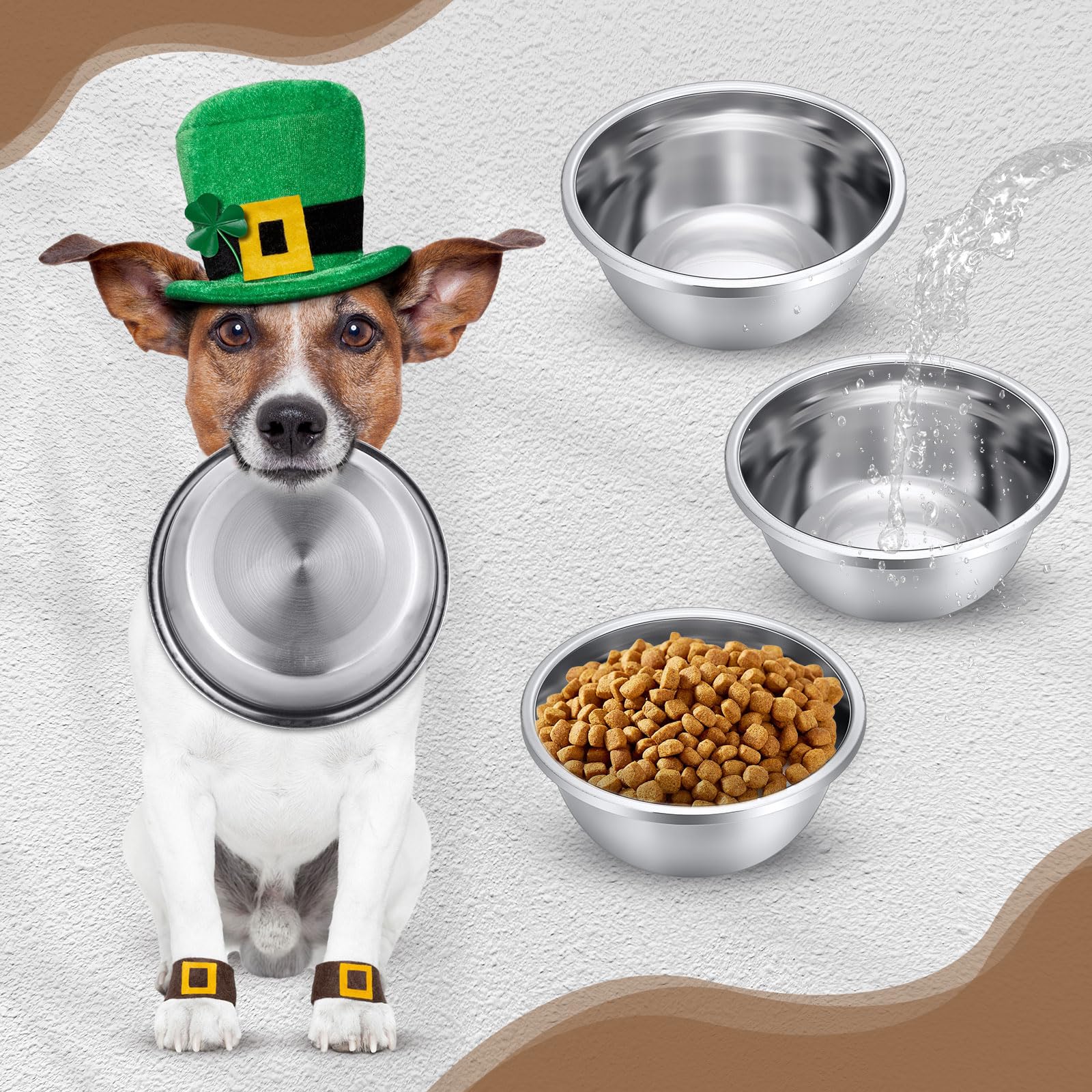 10 Pack 8 Cup Stainless Steel Dog Bowls - Thickened Metal Pet Food & Water Dishes for Medium & Large Dogs & Cats - 64oz, Dishwasher Safe - Perfect for Travel, Kennels & Daily Feeding