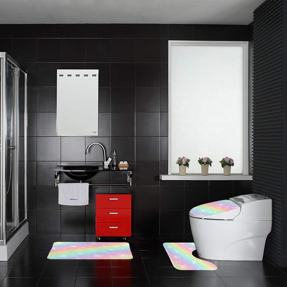3-Piece Non-Slip Bathroom Rug Set - Ultra Soft Coral Fleece, Super Absorbent & Durable - Bath Mat for Shower, Tub, Bedroom & Entryway - Galaxy Fantasy Rainbow Design (Perfect for Bathroom Safety & Home Decor)