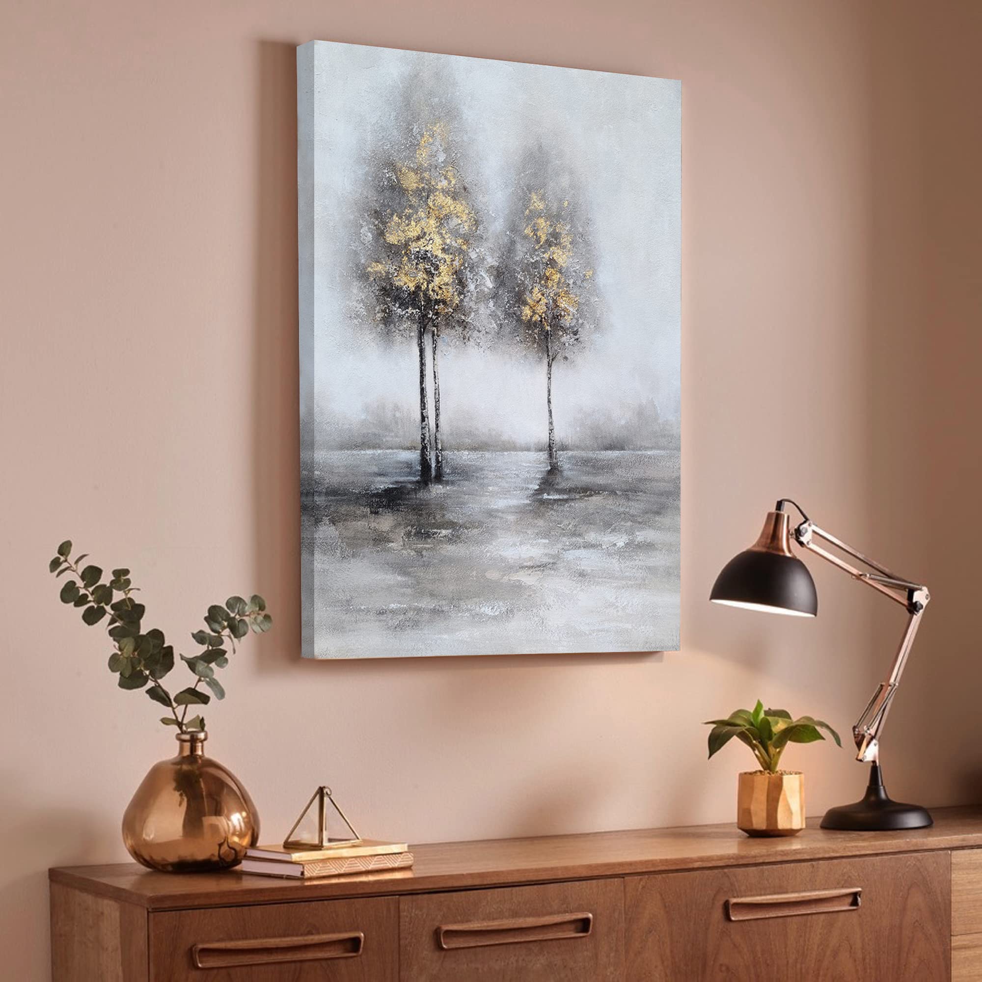 Modern Abstract Tree Wall Art - Grey & White Canvas Painting Prints for Home Decor | Perfect for Kitchen, Living Room & Dining Room | Handmade Artwork for Stylish Interior Design