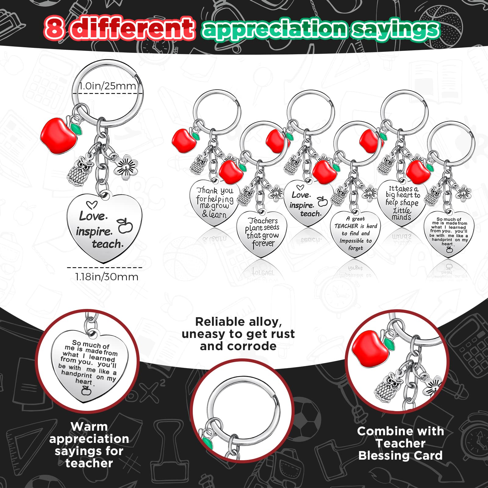 Henoyso 24 Pcs Teacher Keychain Set - Thoughtful Thank You Gifts for Women Educators, Teacher Appreciation & Graduation Gifts from Students - Perfect for End of Year, Retirement, Christmas & Teacher Recognition Events