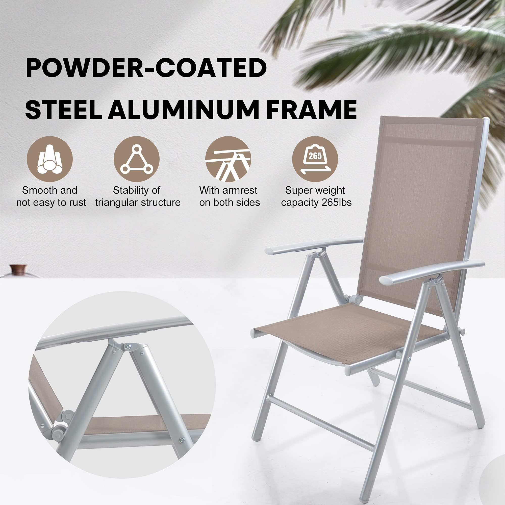 TRY & DO Set of 2 Patio Sling Chairs - Aluminum Frame Folding Lawn Chairs with Armrest & Adjustable High Backrest - Portable Outdoor Chairs for Camping, Dining, Pool, Beach, Garden - Perfect for Backyard Relaxation and Outdoor Gatherings