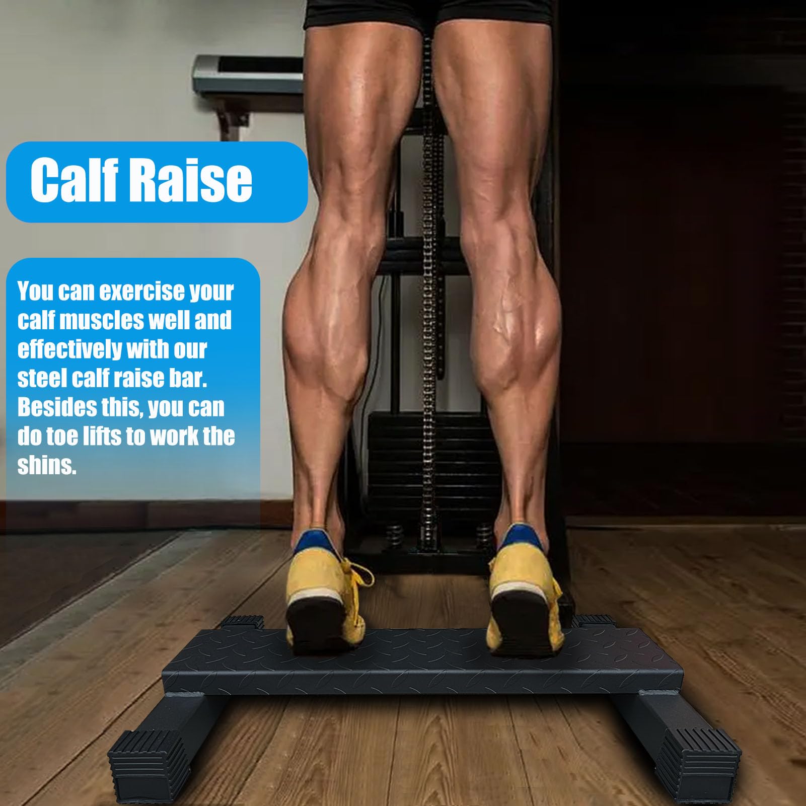 BLUSLM Steel Calf Raise Bar - Adjustable Standing Calf Stretching Machine for Squats, Foot Stretch & Strength Training - Anti-Slip Solid Block for Home Gym & Fitness Studio (Calf Raise BAR 1) - Perfect for Leg Day Workouts & Physical Therapy Recovery