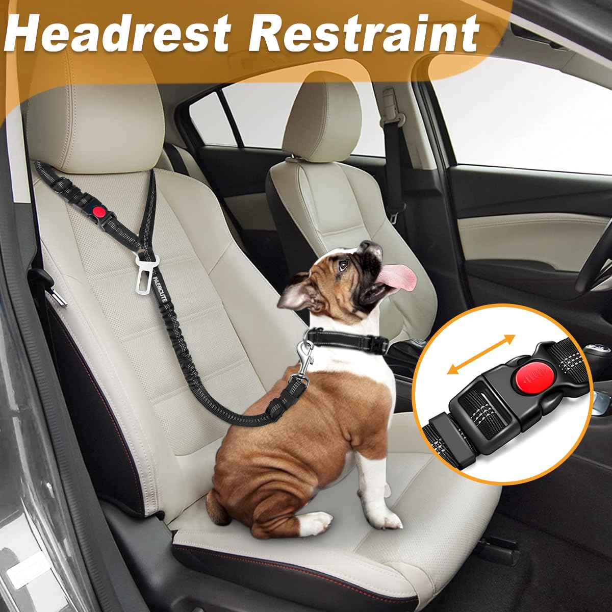3 Piece Retractable Adjustable Dog Car Seat Belt Set - Heavy Duty Elastic Pet Seatbelts for Vehicle Headrests - Durable Car Harness for Small Medium Large Dogs - Perfect for Road Trips & Safe Travel with Pets